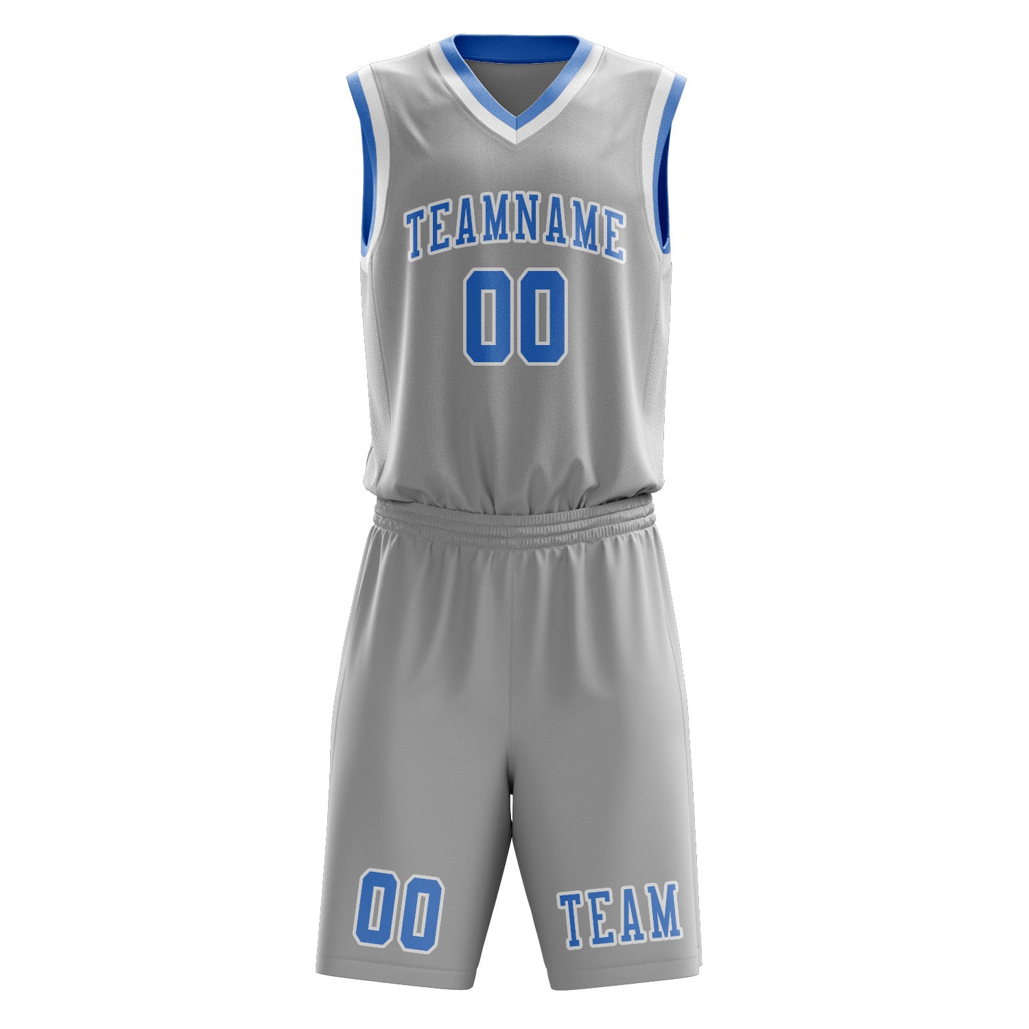Benutzerdefiniertes Professionelles Grau Hellblau Basketballtrikot-Set