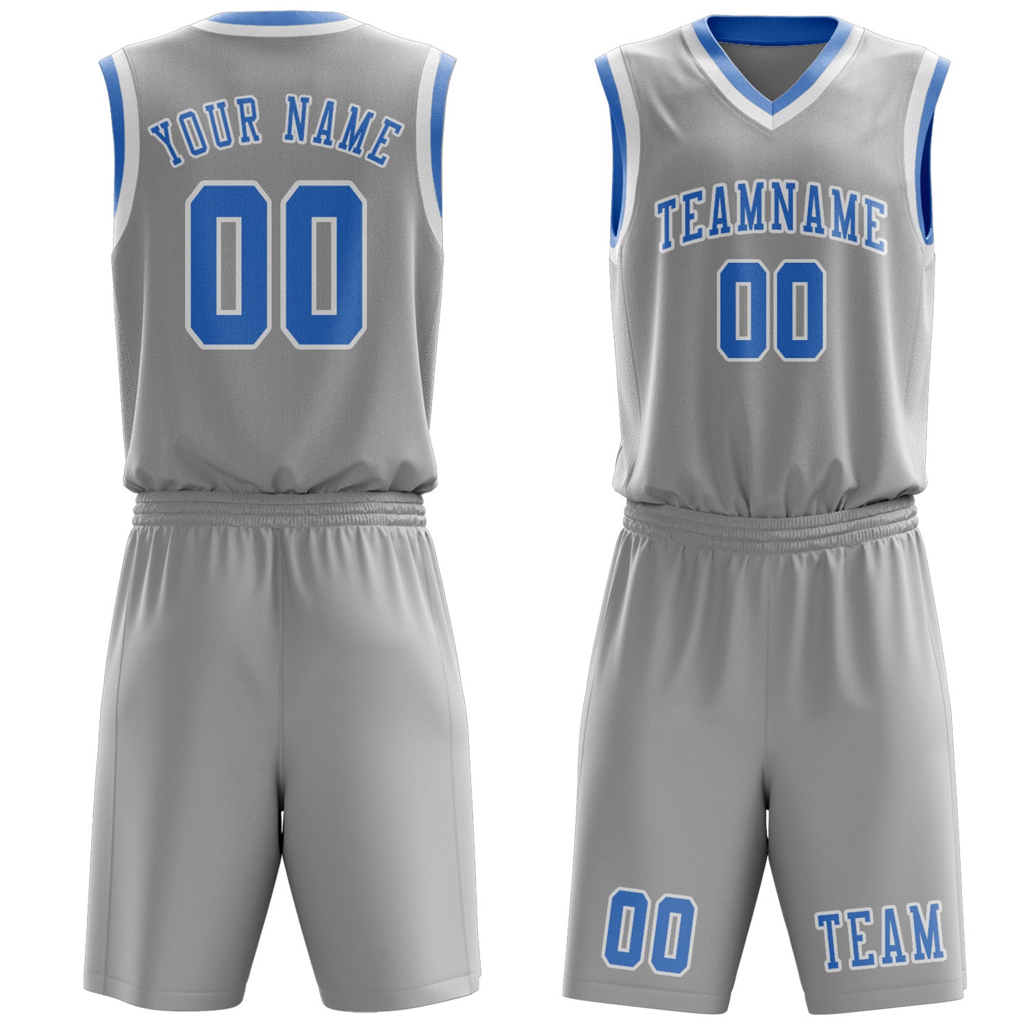 Benutzerdefiniertes Professionelles Grau Hellblau Basketballtrikot-Set