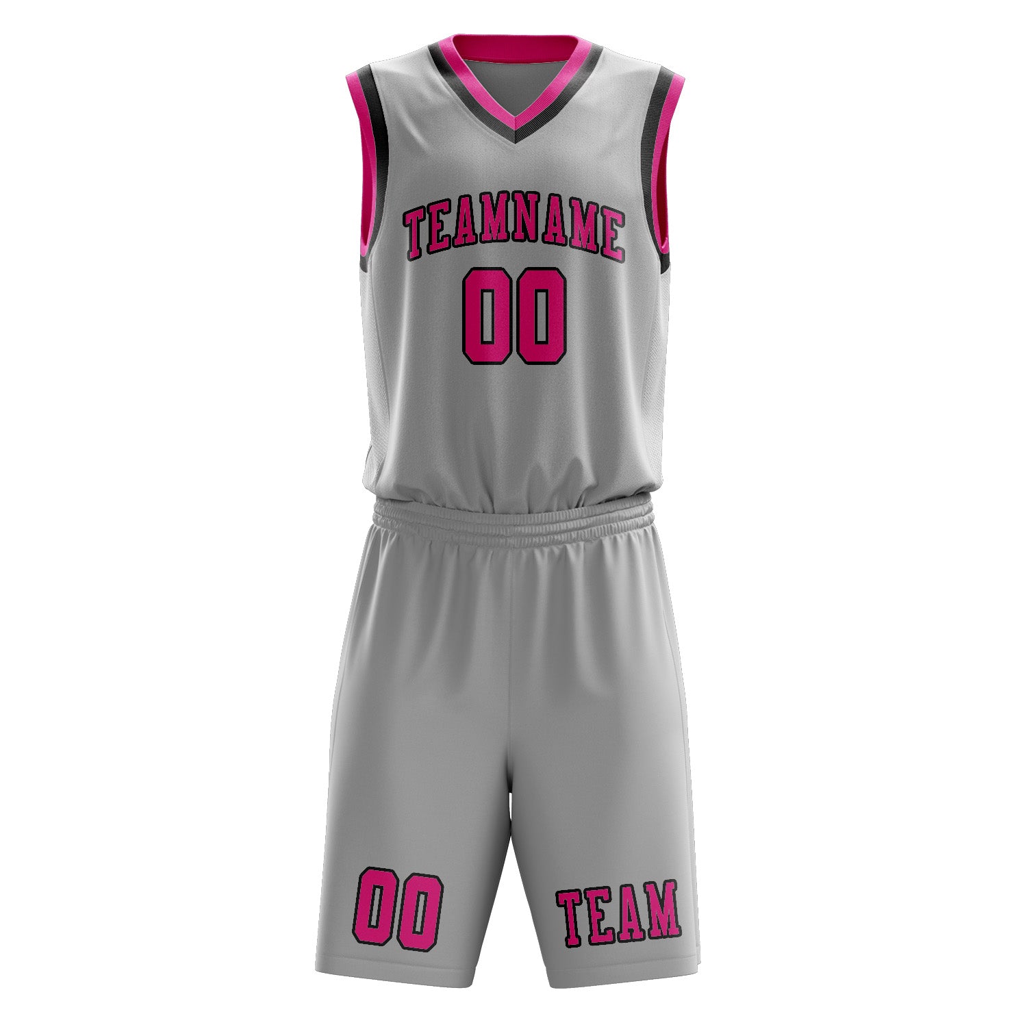 Benutzerdefiniertes Professionelles Grau Rosarot Basketballtrikot-Set