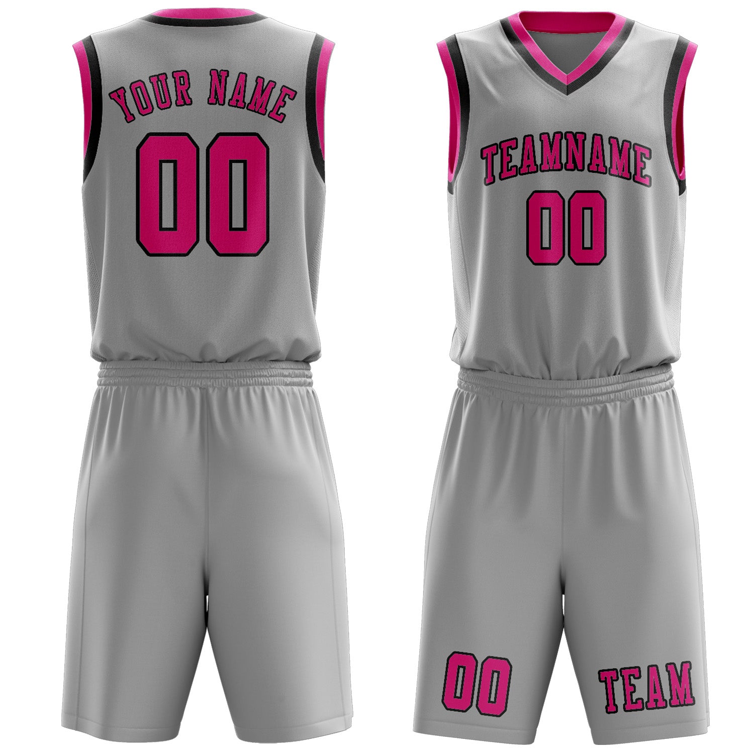 Benutzerdefiniertes Professionelles Grau Rosarot Basketballtrikot-Set