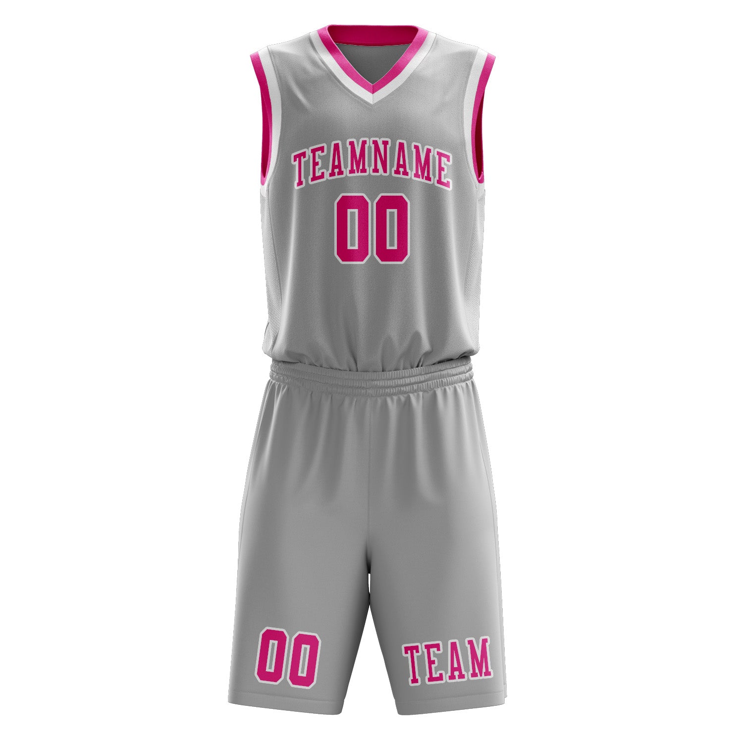 Benutzerdefiniertes Professionelles Grau Rosarot Basketballtrikot-Set