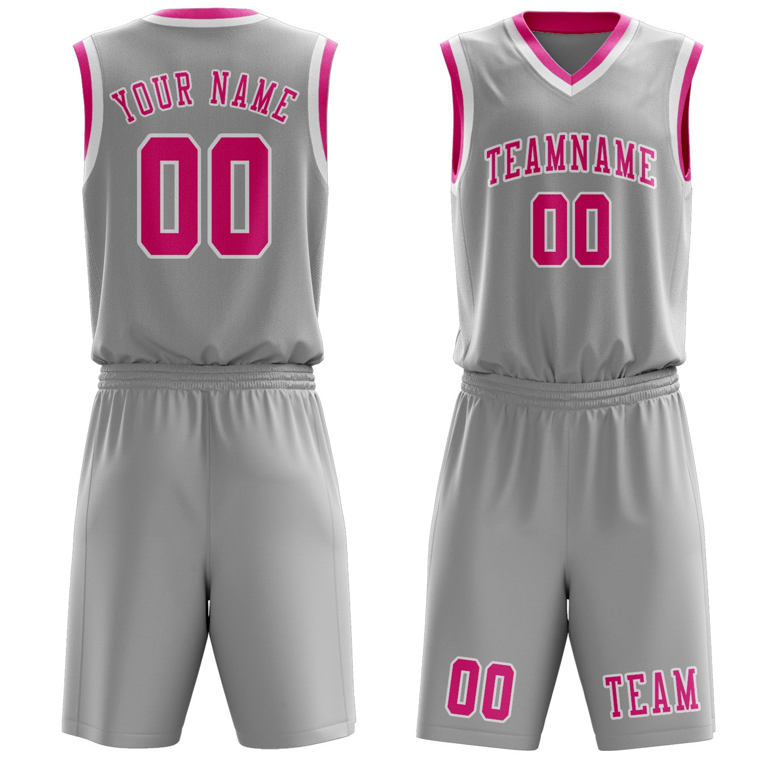 Benutzerdefiniertes Professionelles Grau Rosarot Basketballtrikot-Set