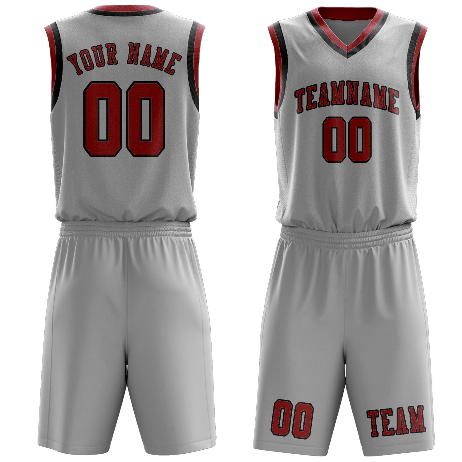 Benutzerdefiniertes Professionelles Grau Rot Basketballtrikot-Set