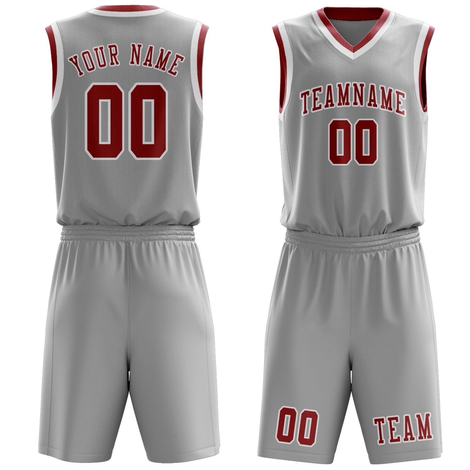 Benutzerdefiniertes Professionelles Grau Rot Basketballtrikot-Set