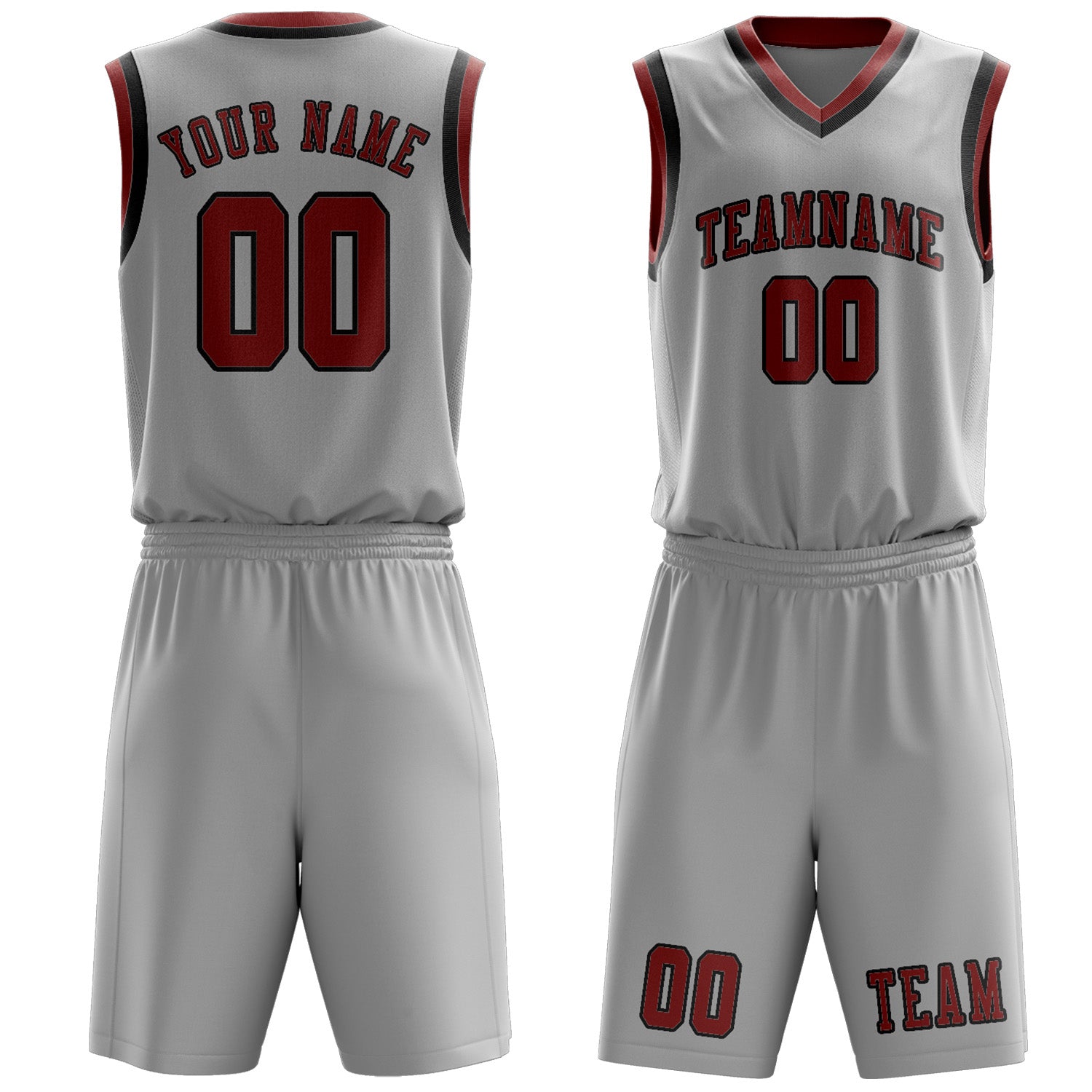 Benutzerdefiniertes Professionelles Grau Korallenrot Basketballtrikot-Set