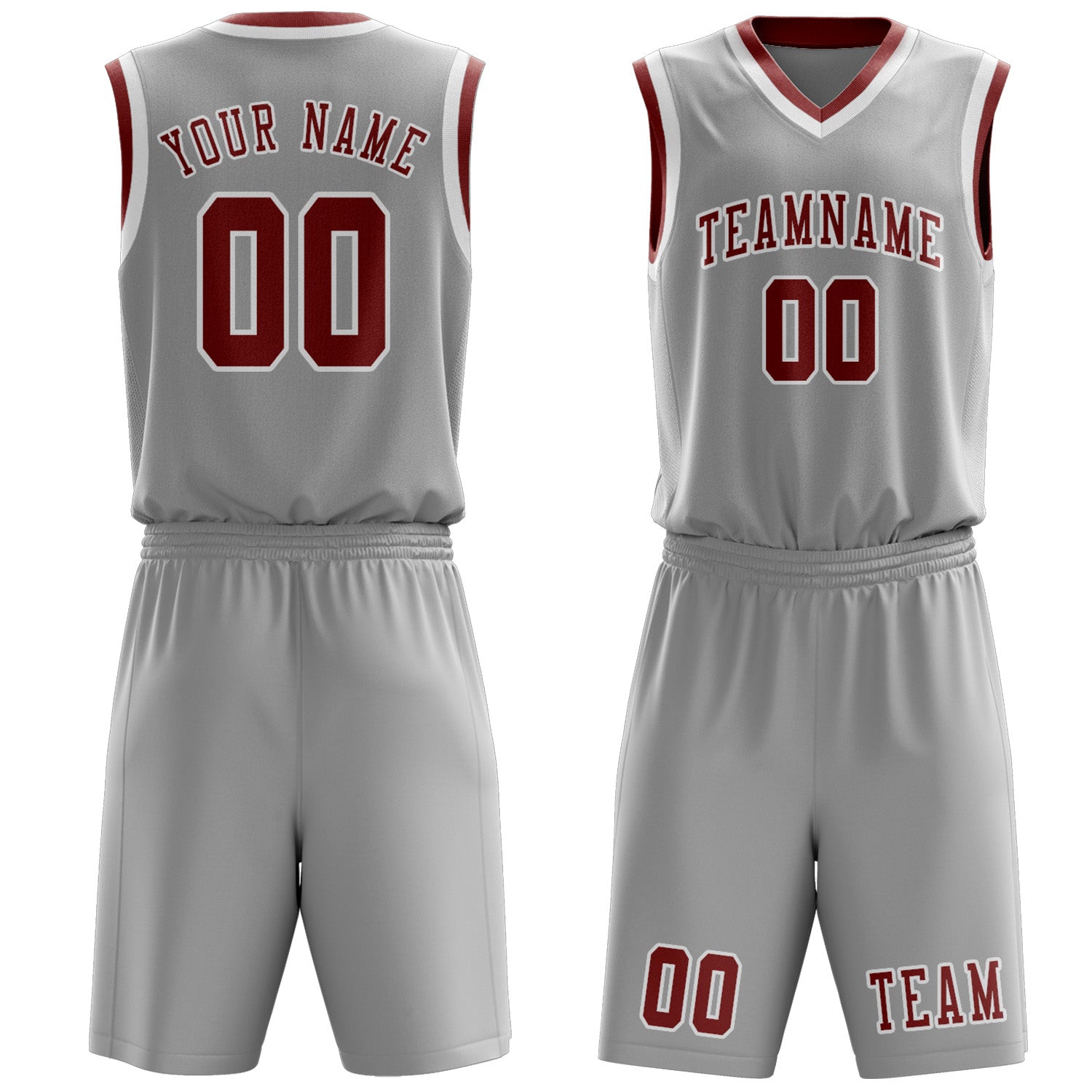 Benutzerdefiniertes Professionelles Grau Korallenrot Basketballtrikot-Set