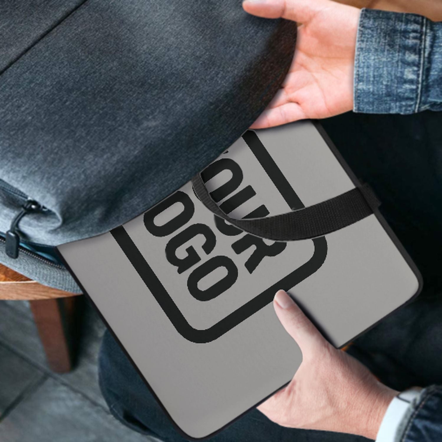 Bolsa de computadora portátil negra gris hecha a medida