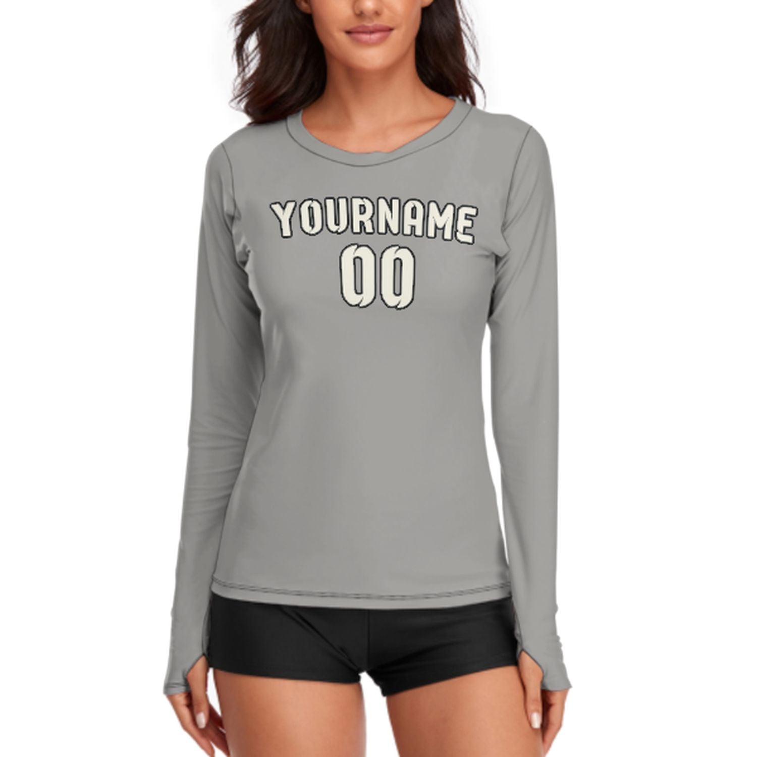 Maßgeschneidertes Grau Beige Damen Langarmshirt