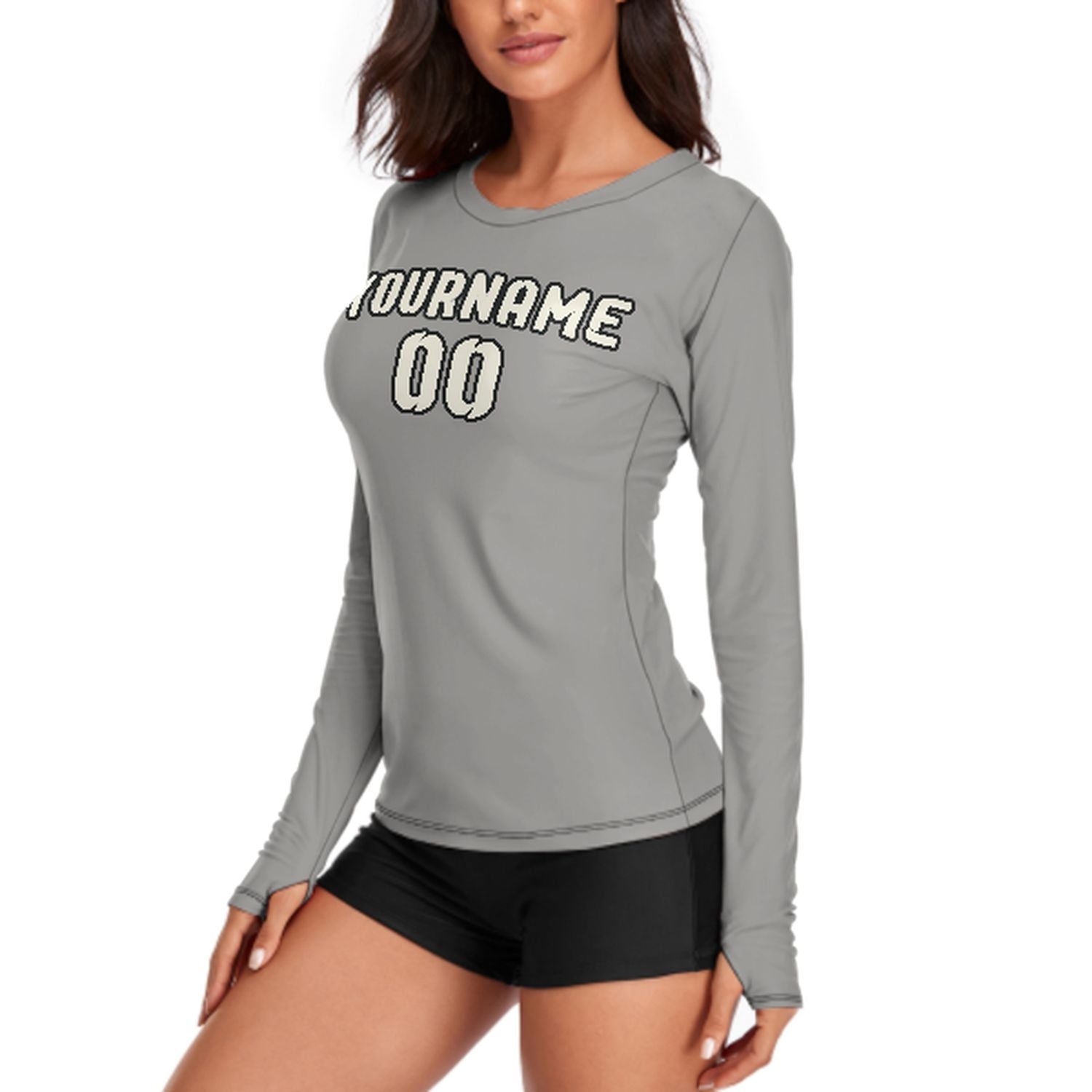 Maßgeschneidertes Grau Beige Damen Langarmshirt