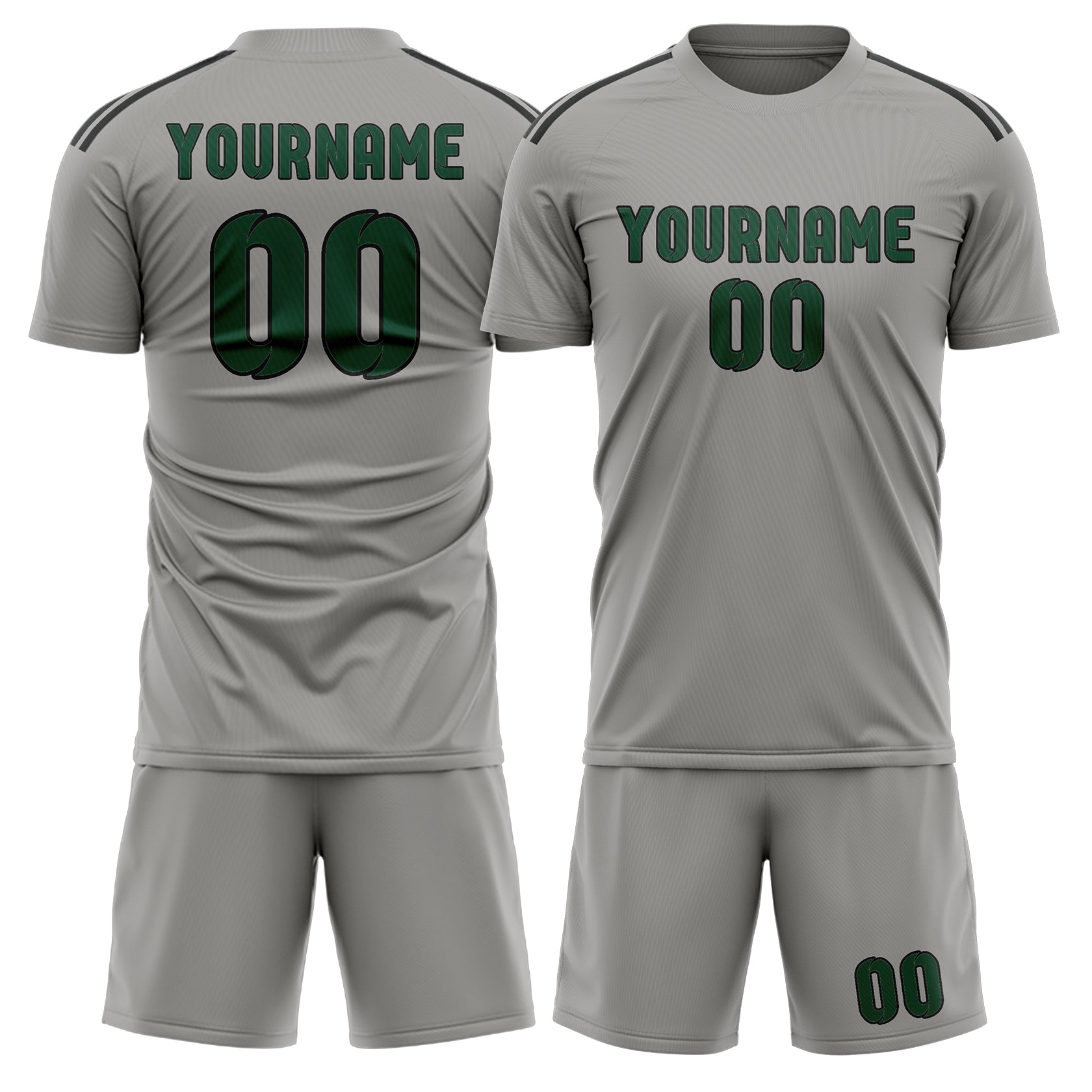 Maßgeschneidertes Professionelles Grau Moosgrün Fußballtrikot-Set