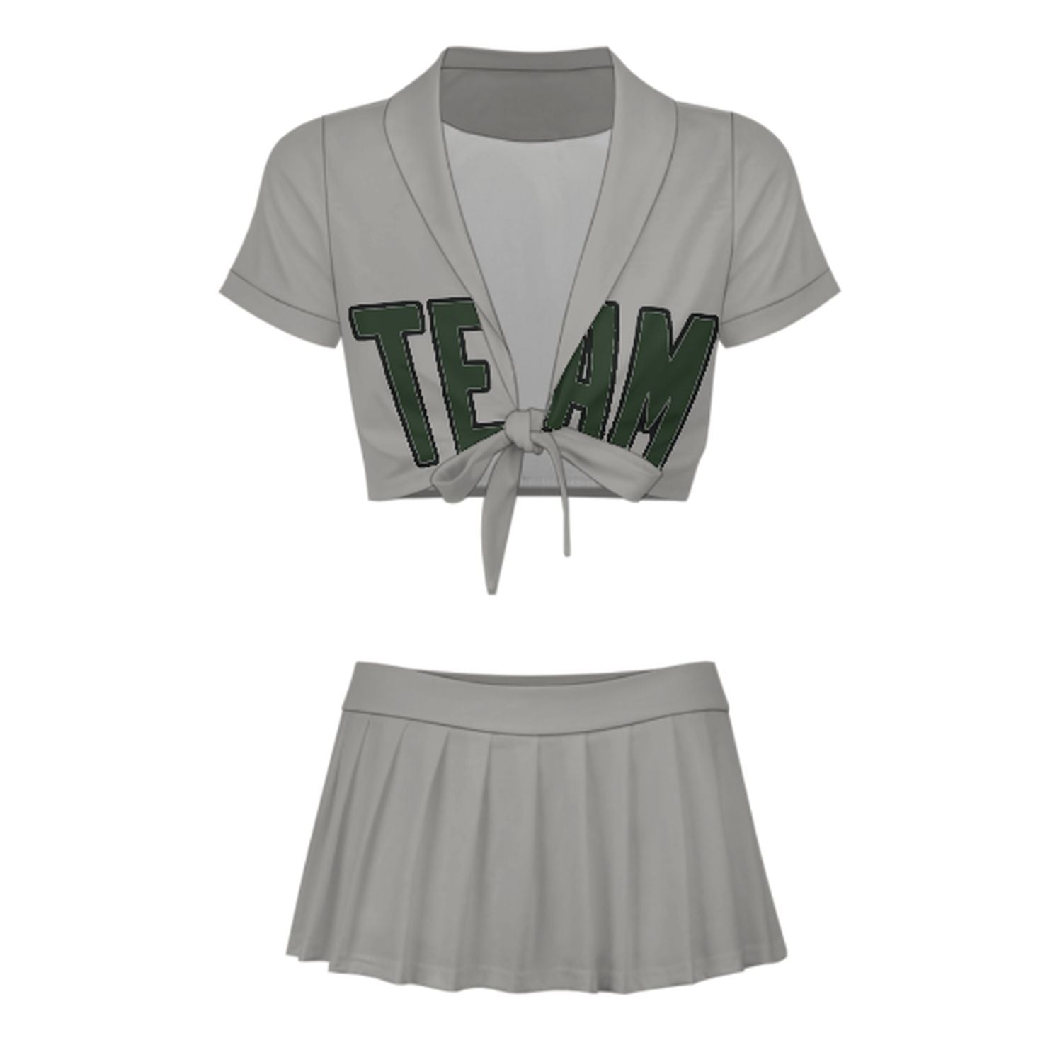 Maßgeschneidertes Grau Tannengrün Cheerleader Outfit Set