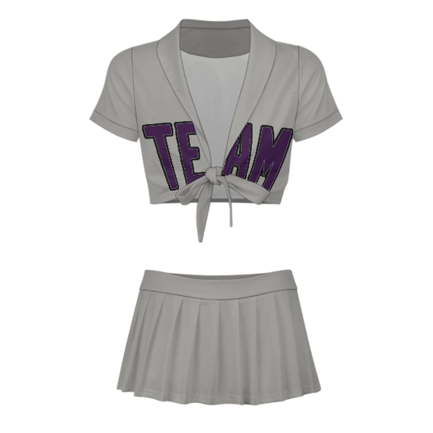 Maßgeschneidertes Grau Lila Cheerleader Outfit Set