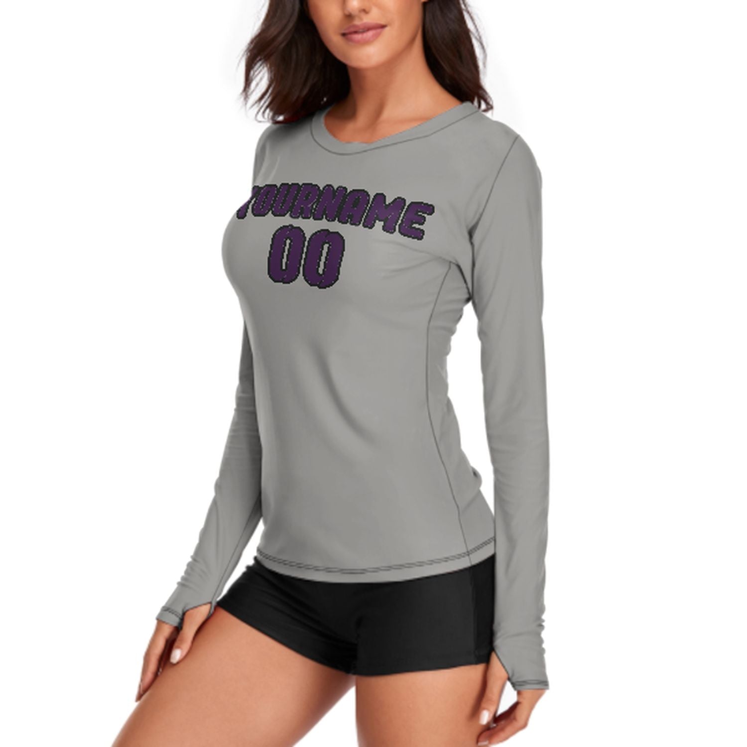 Maßgeschneidertes Grau Lila Damen Langarmshirt
