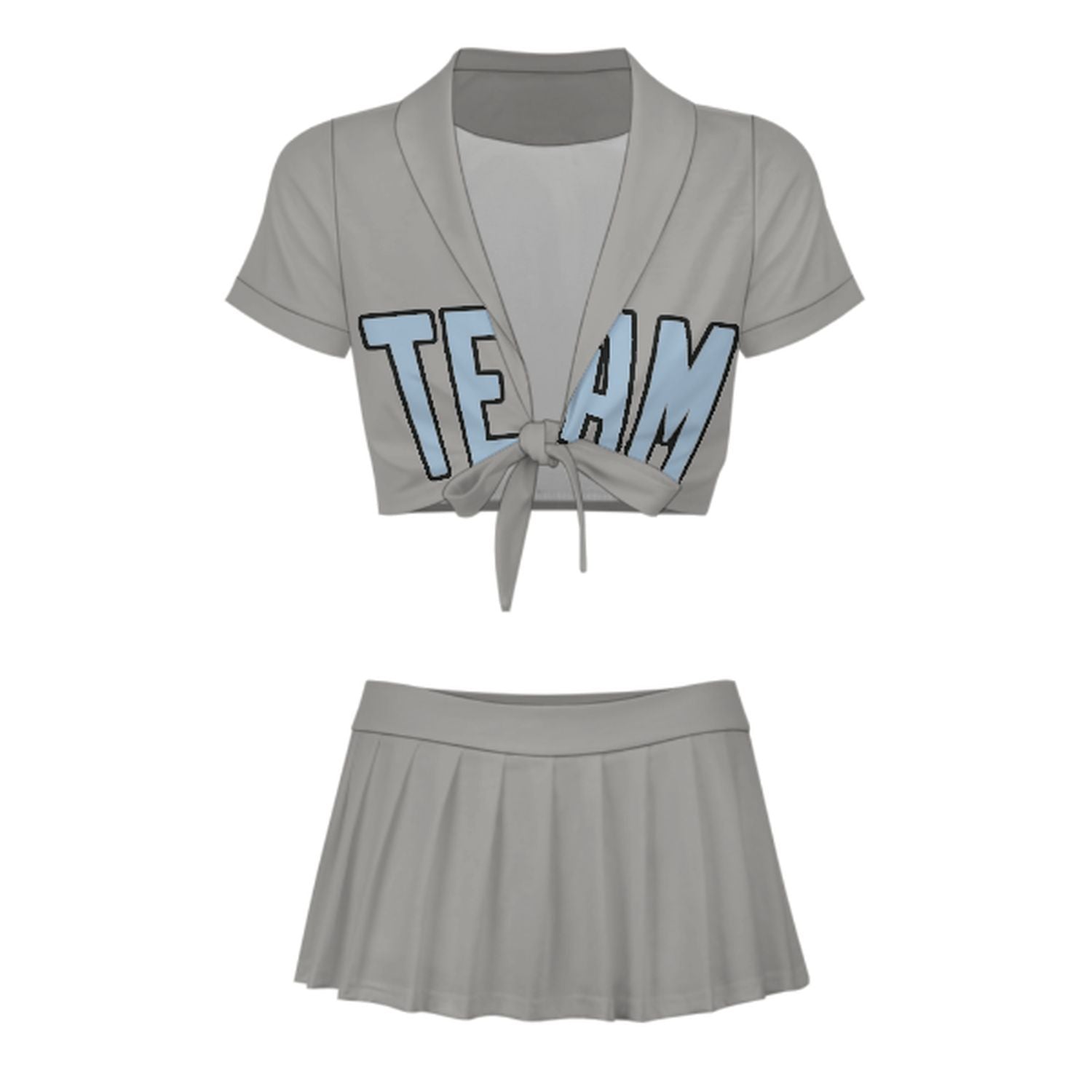 Maßgeschneidertes Grau Hellblau Cheerleader Outfit Set