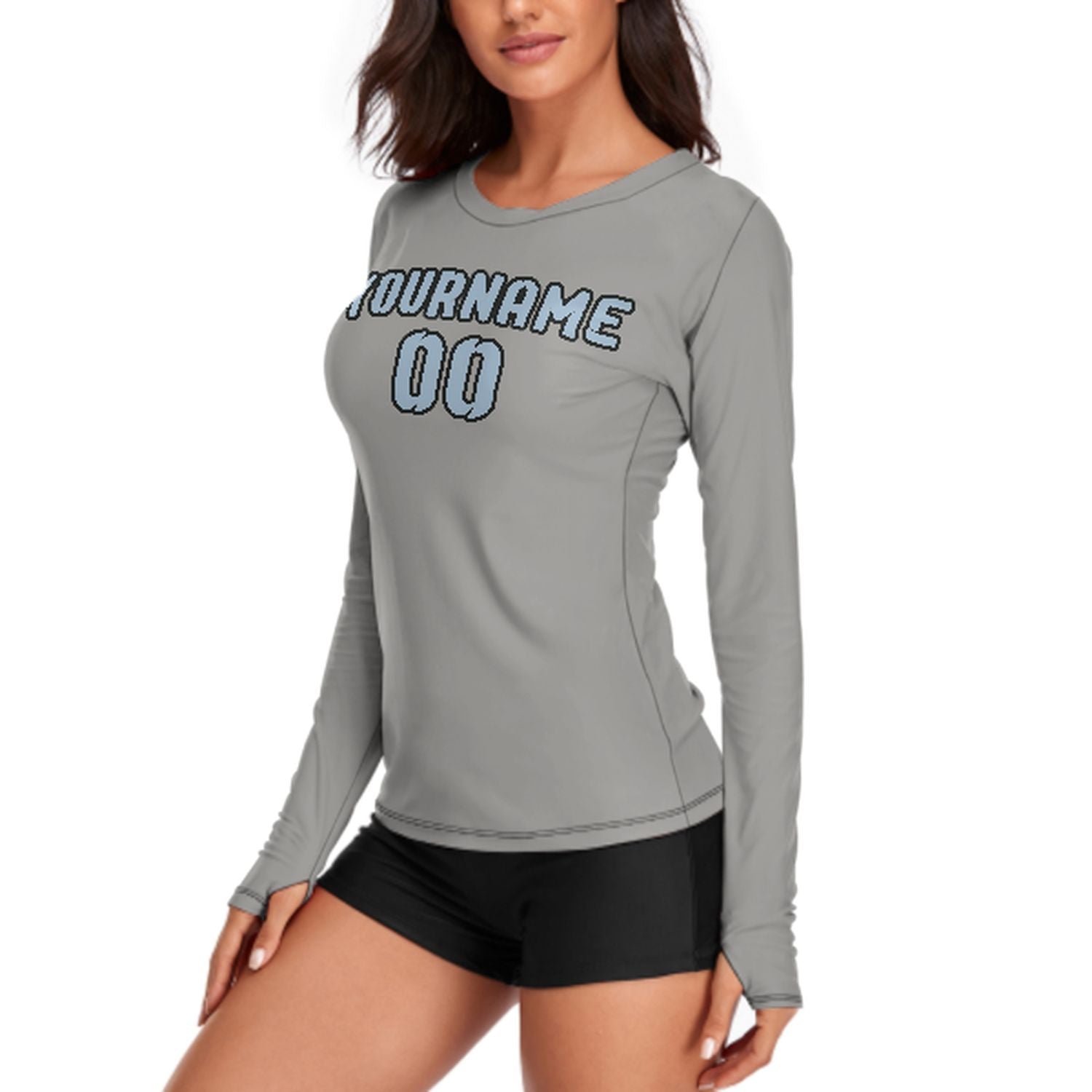 Maßgeschneidertes Grau Hellblau Damen Langarmshirt