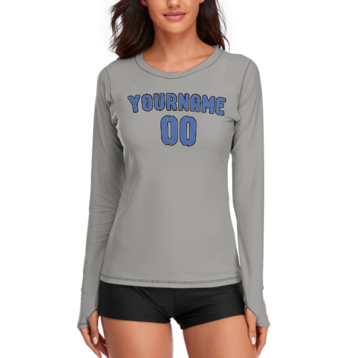 Maßgeschneidertes Grau Himmelblau Damen Langarmshirt