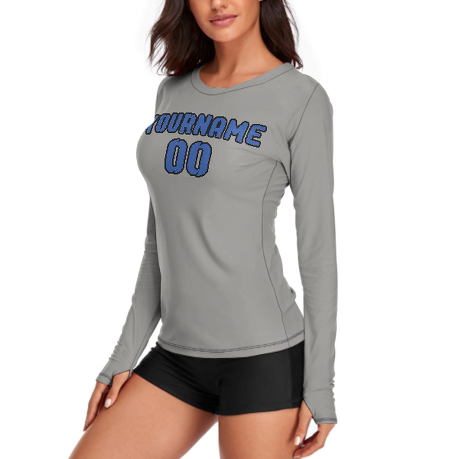 Maßgeschneidertes Grau Himmelblau Damen Langarmshirt