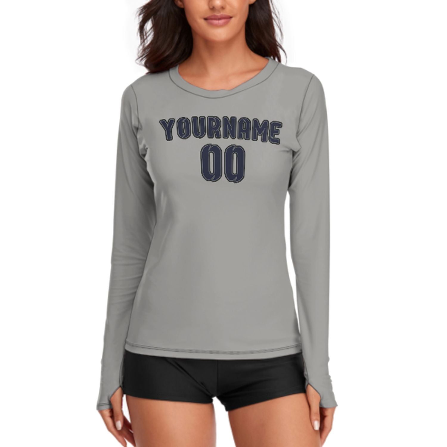 Maßgeschneidertes Grau Stahlblau Damen Langarmshirt