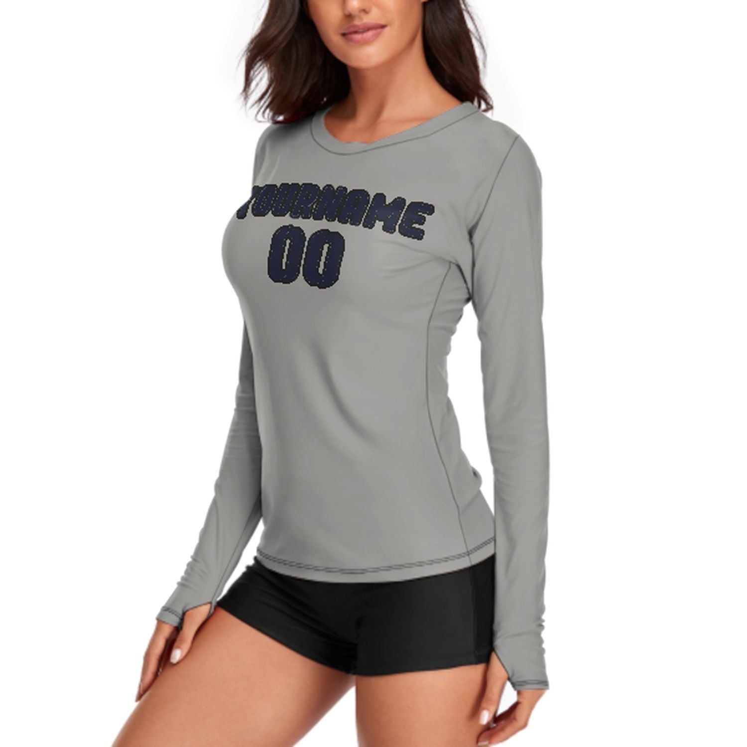 Maßgeschneidertes Grau Stahlblau Damen Langarmshirt
