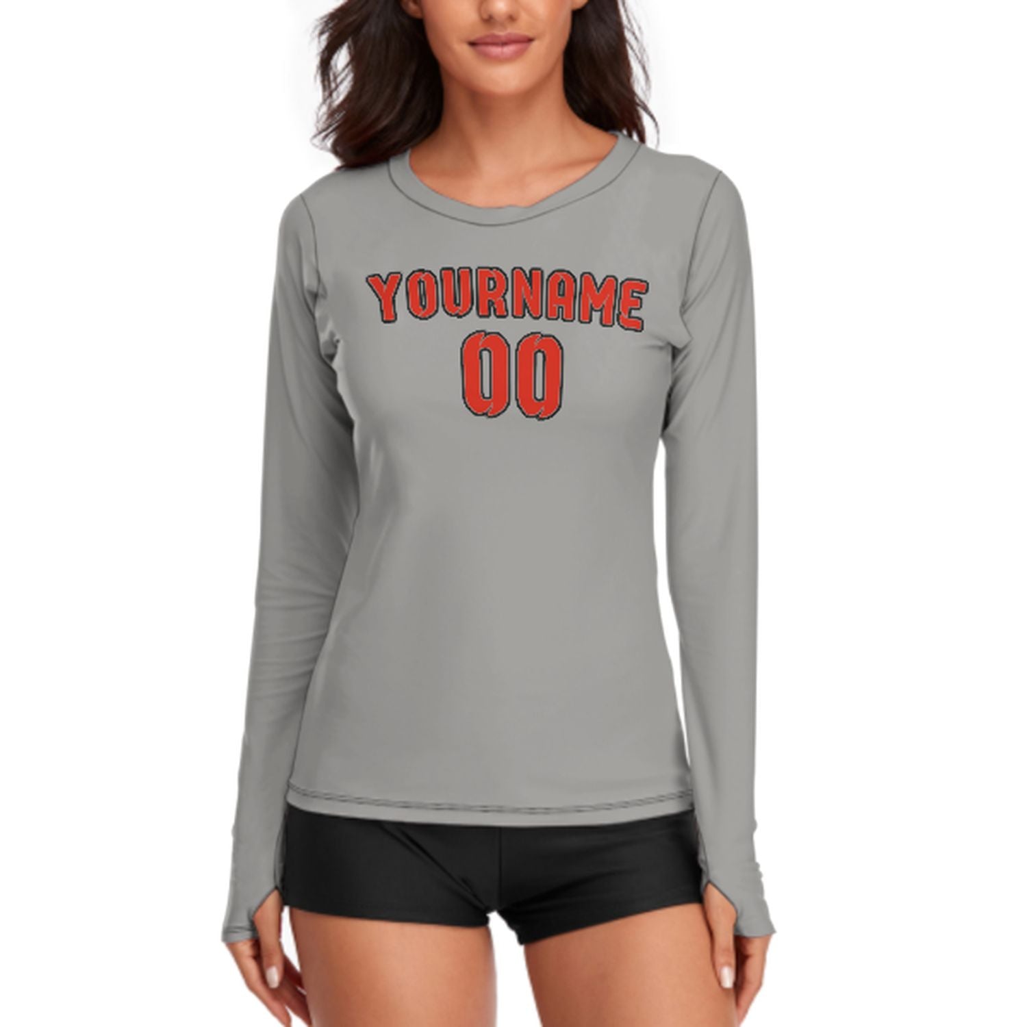 Maßgeschneidertes Grau Orangerot Damen Langarmshirt