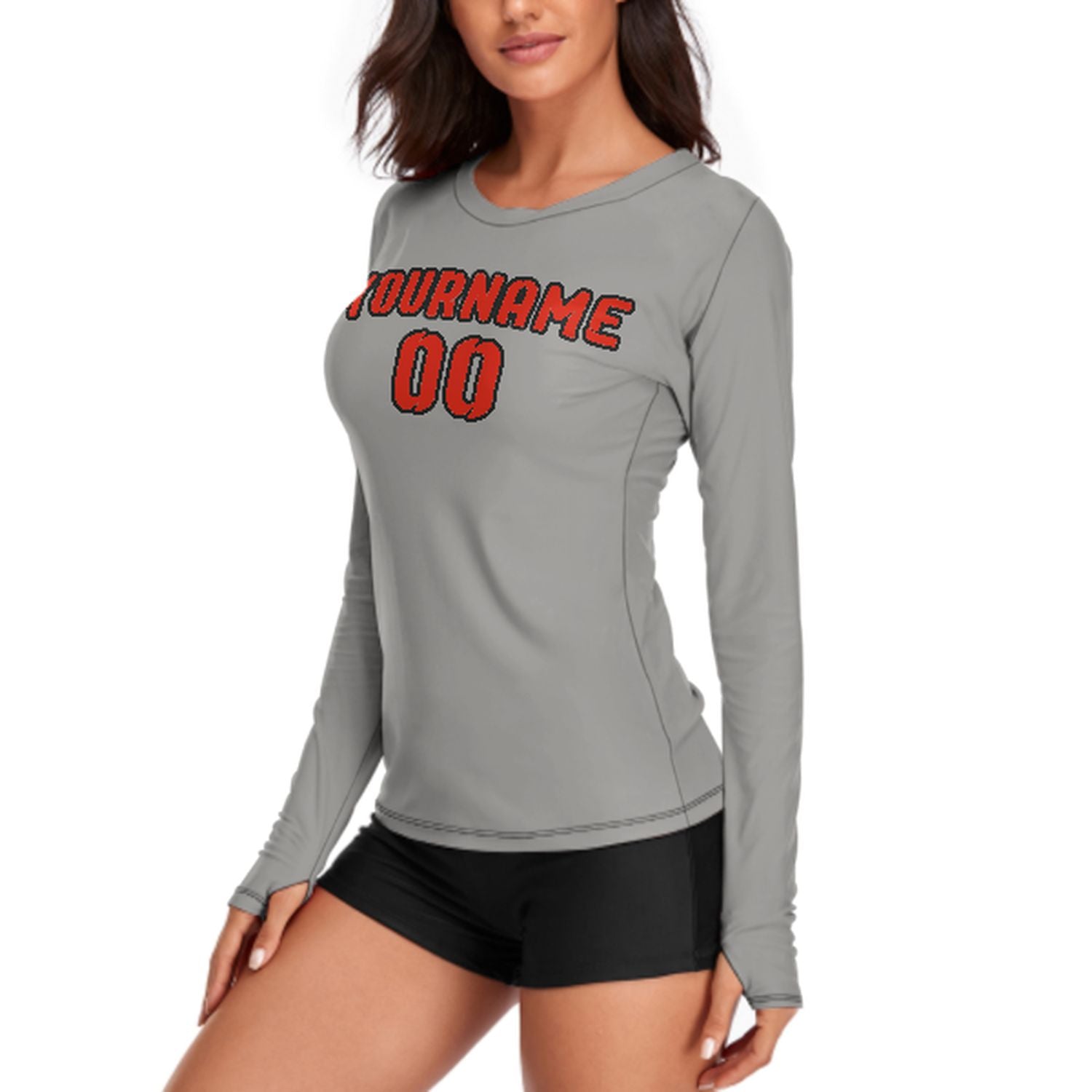 Maßgeschneidertes Grau Orangerot Damen Langarmshirt