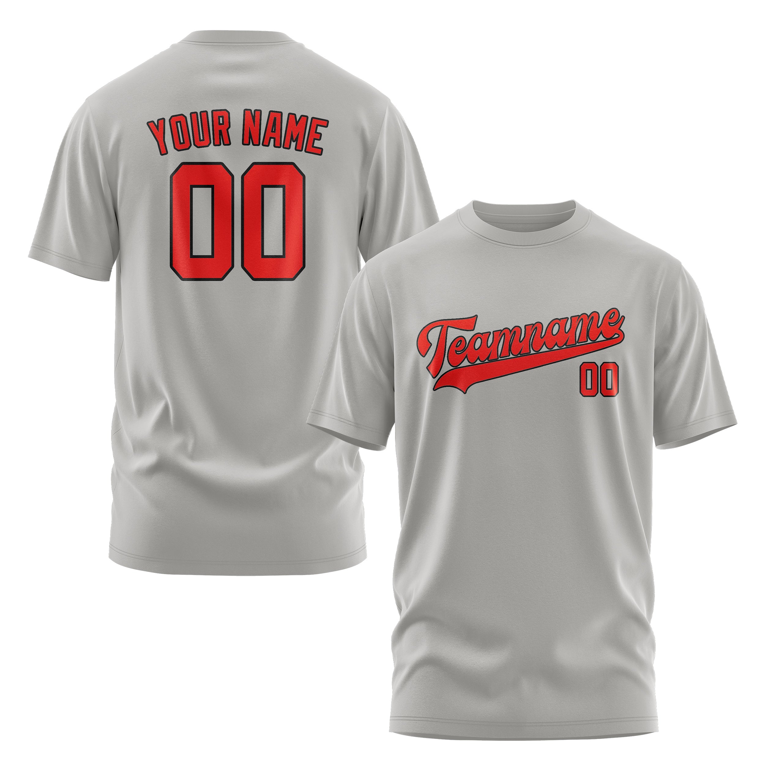 Maßgeschneidertes Grau Orangerot T-Shirt
