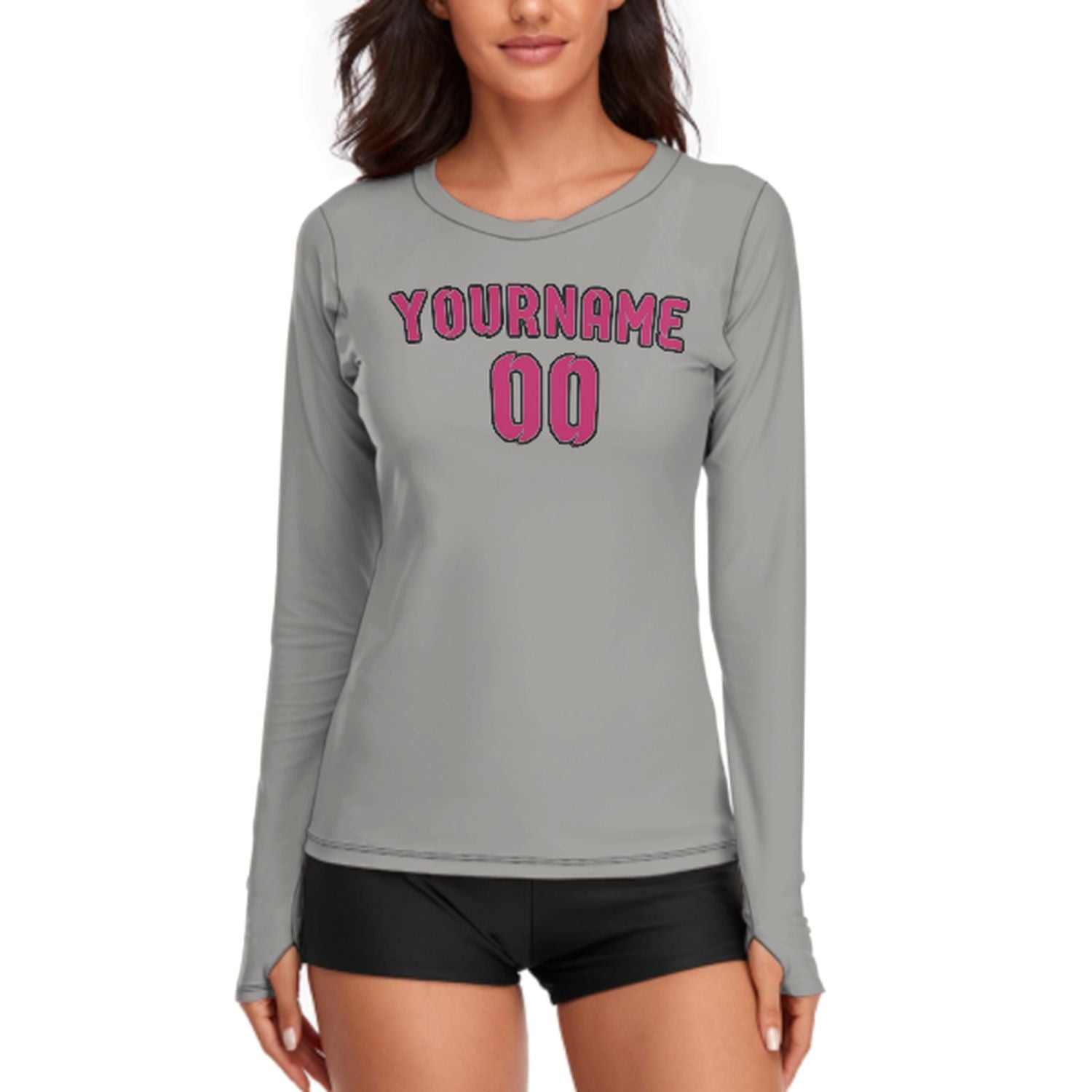 Maßgeschneidertes Grau Rosarot Damen Langarmshirt
