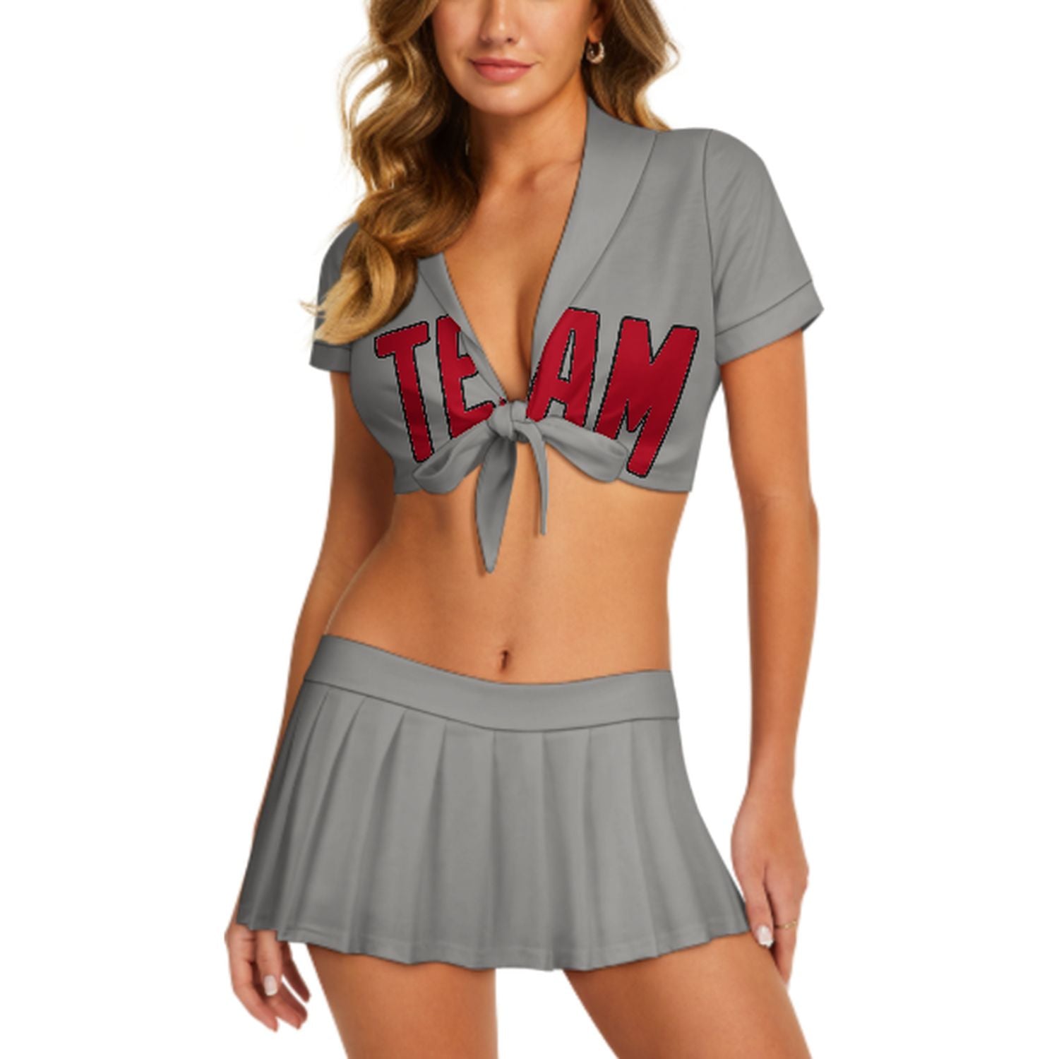 Maßgeschneidertes Grau Rot Cheerleader Outfit Set