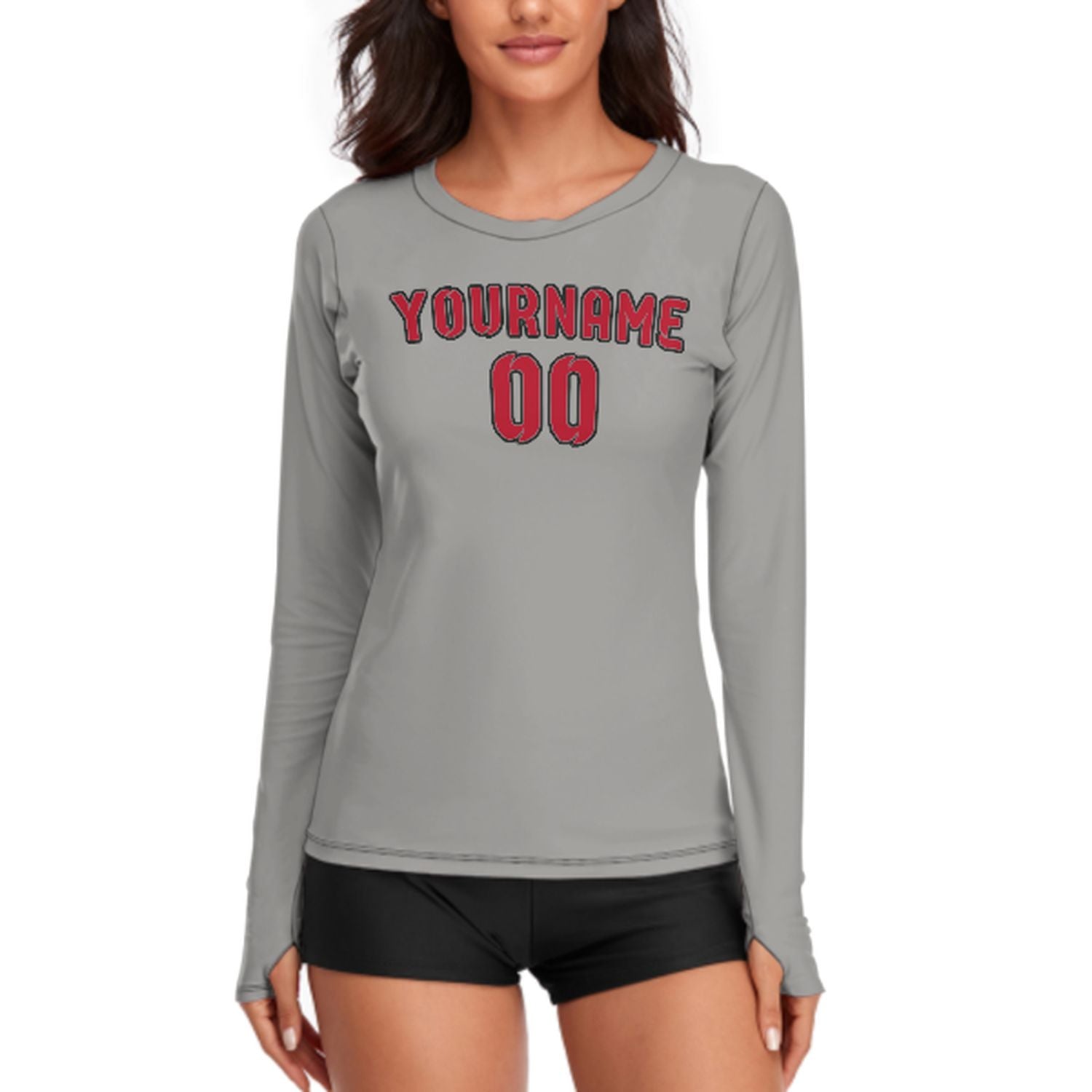 Maßgeschneidertes Grau Rot Damen Langarmshirt