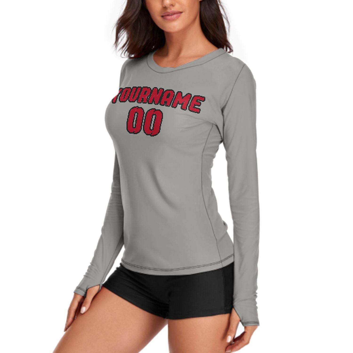 Maßgeschneidertes Grau Rot Damen Langarmshirt