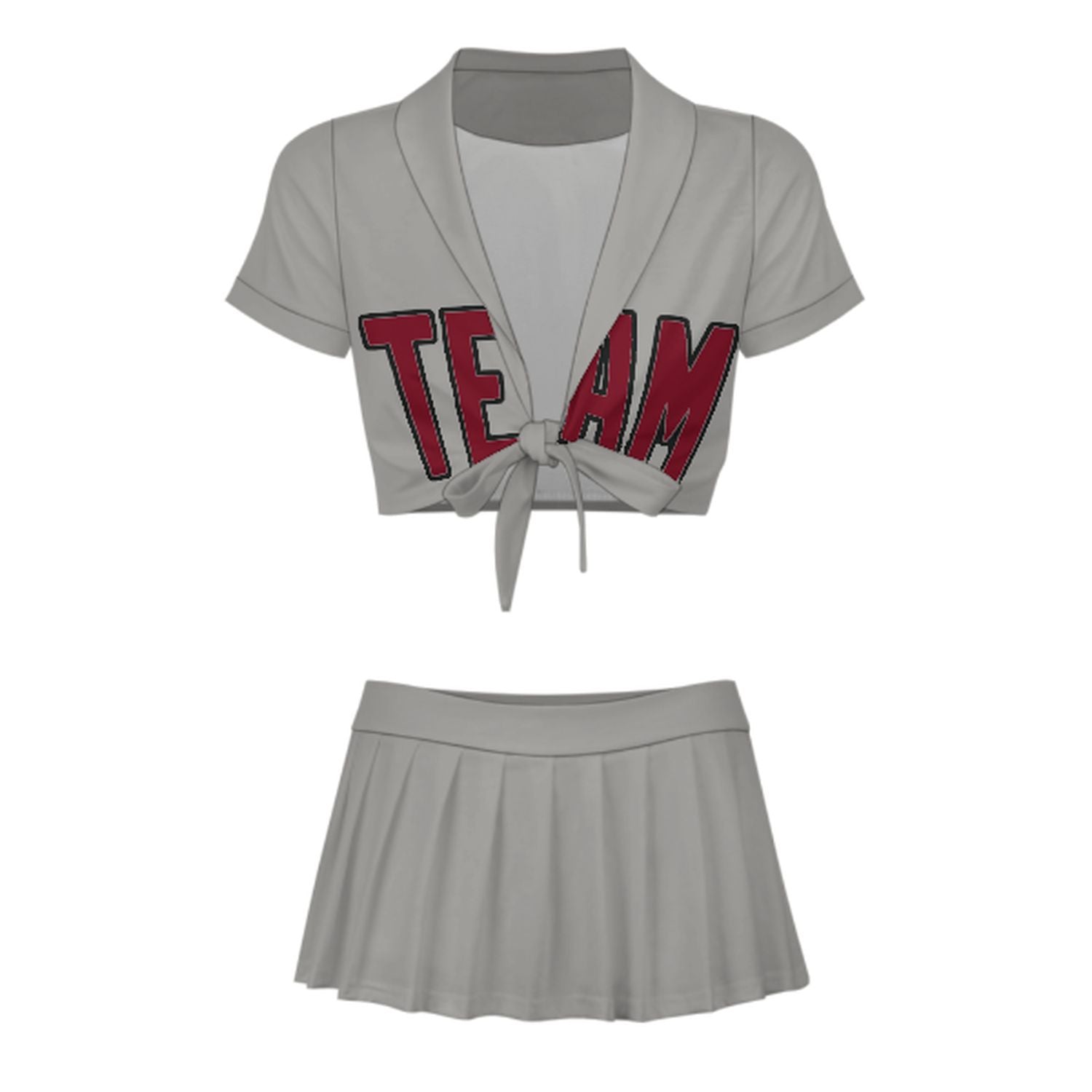 Maßgeschneidertes Grau Karmesinrot Cheerleader Outfit Set