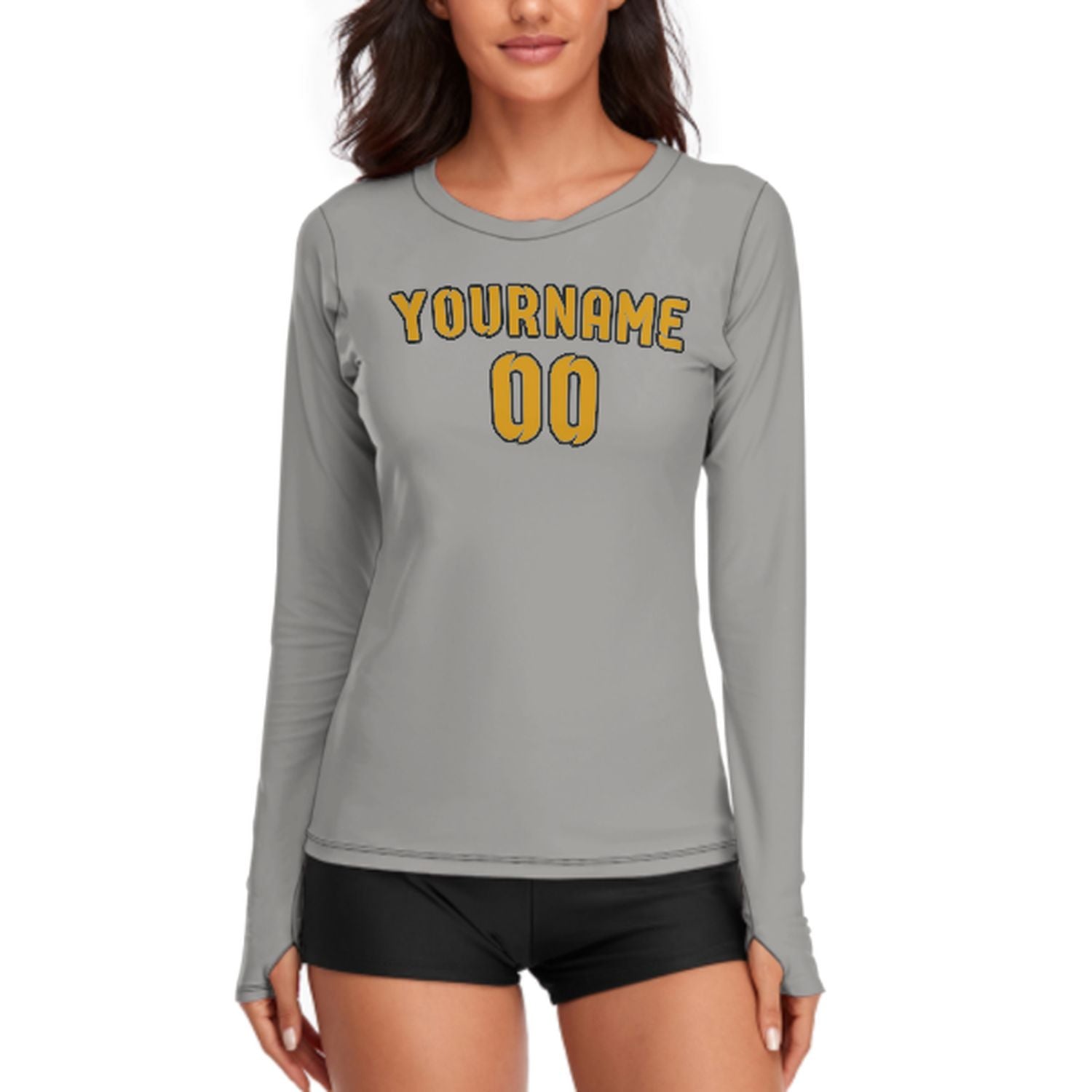 Maßgeschneidertes Grau Gelb Damen Langarmshirt