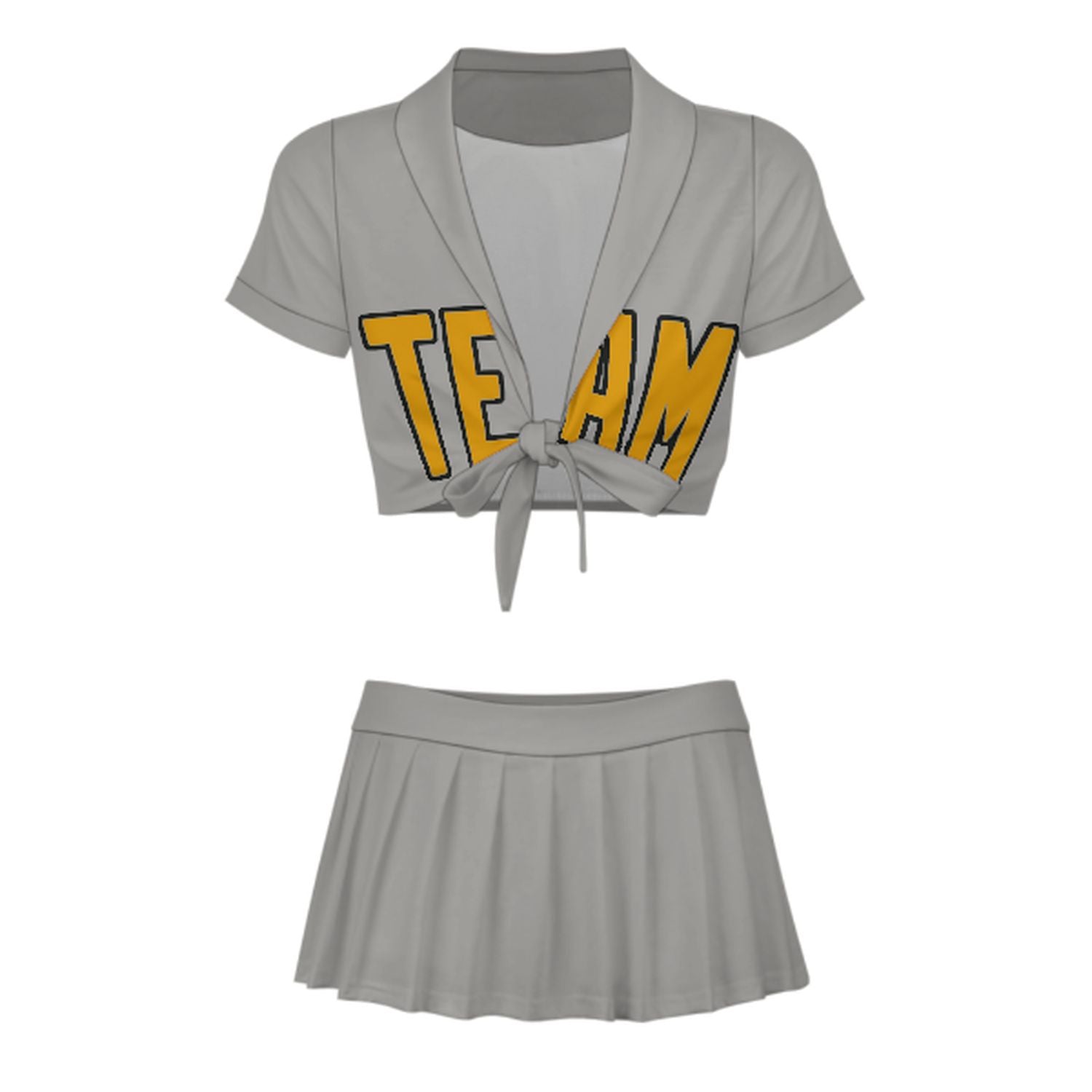 Maßgeschneidertes Grau Gelb Cheerleader Outfit Set