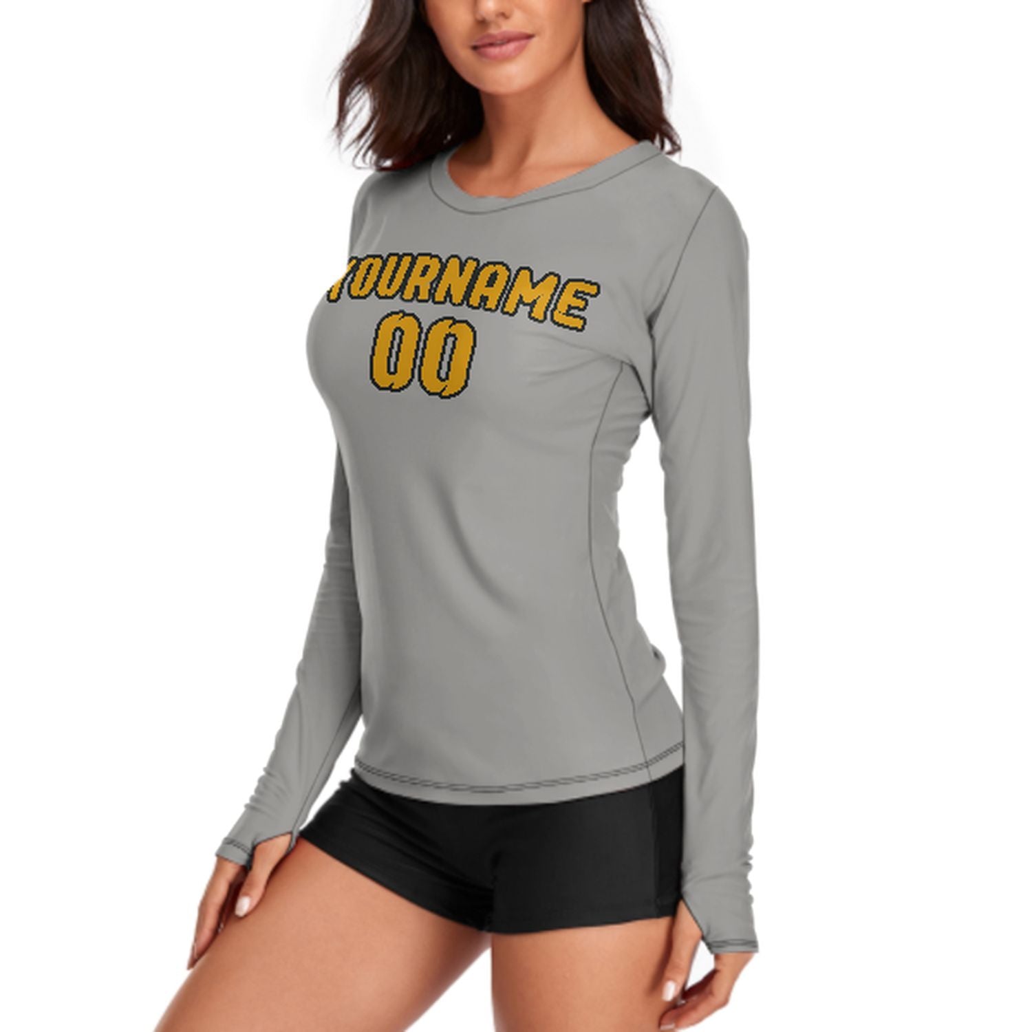 Maßgeschneidertes Grau Gelb Damen Langarmshirt