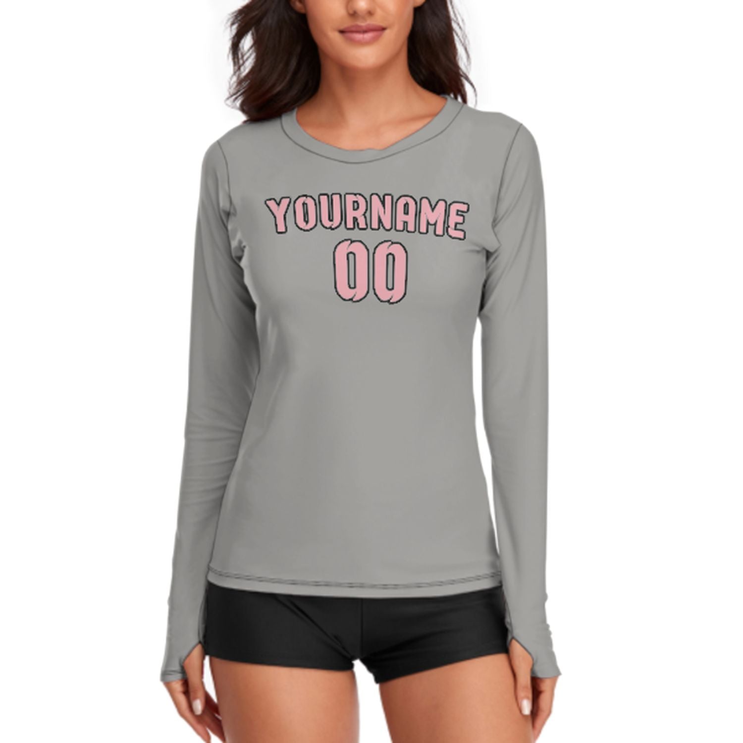 Maßgeschneidertes Grau Rosa Damen Langarmshirt