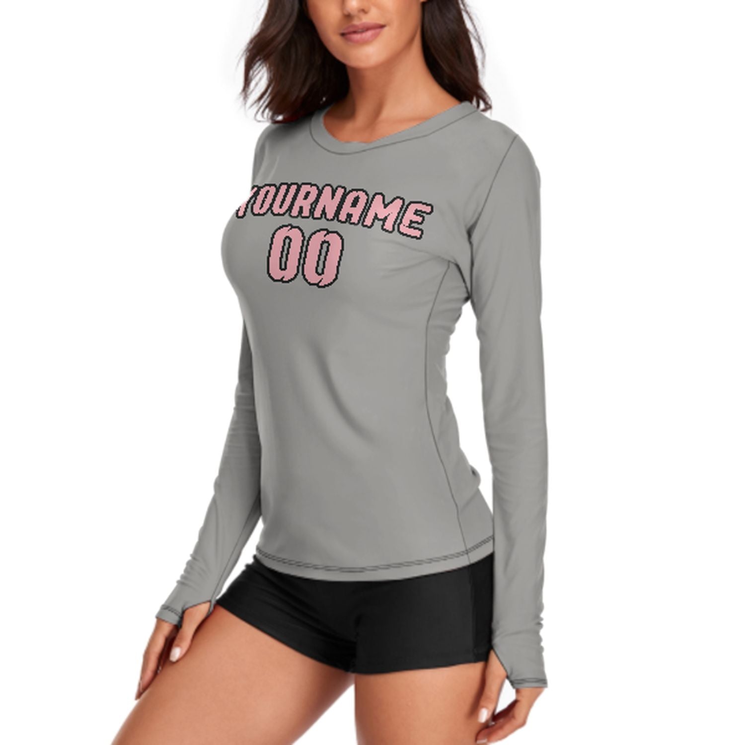 Maßgeschneidertes Grau Rosa Damen Langarmshirt