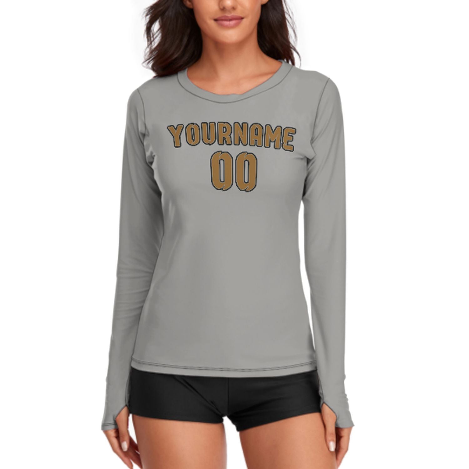 Maßgeschneidertes Grau Khaki Damen Langarmshirt