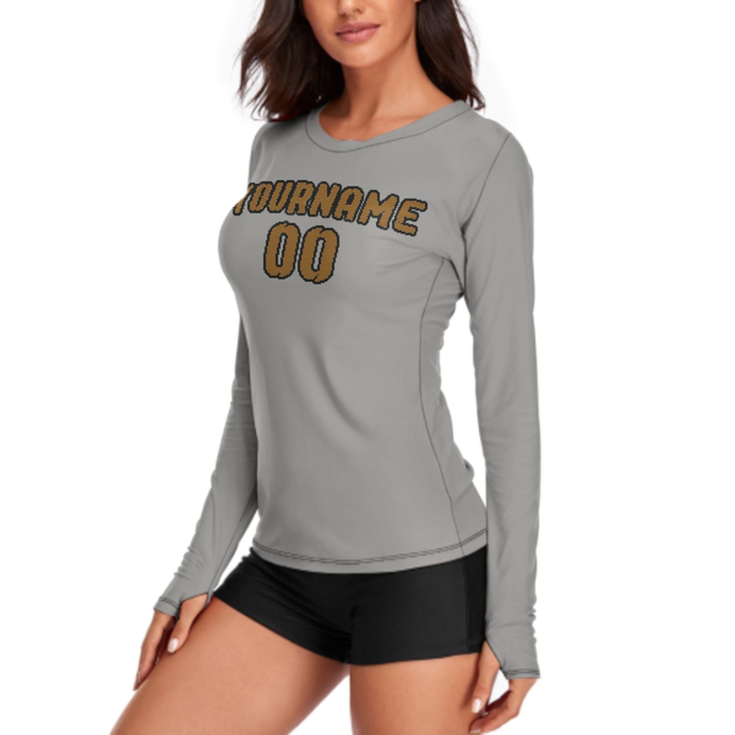 Maßgeschneidertes Grau Khaki Damen Langarmshirt