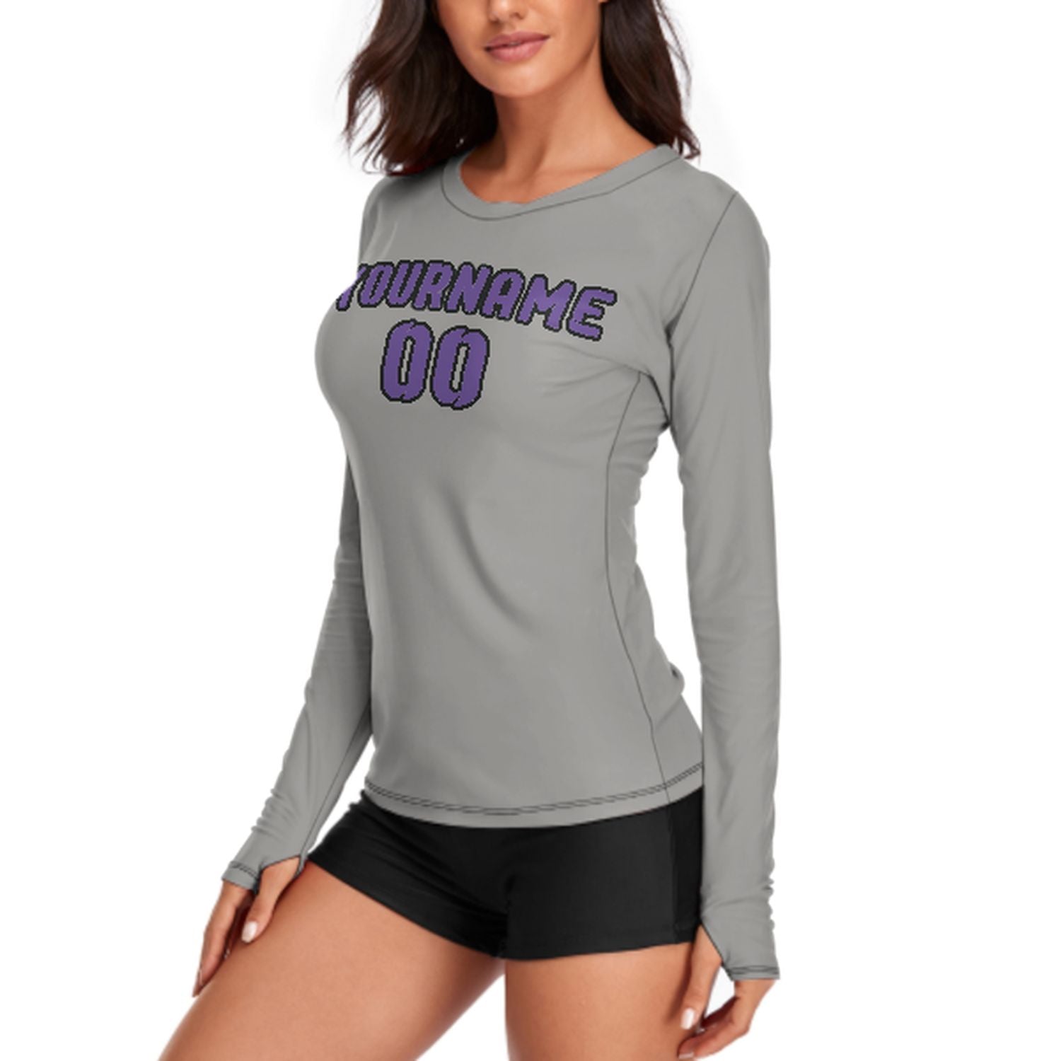Maßgeschneidertes Grau Lavendel Damen Langarmshirt