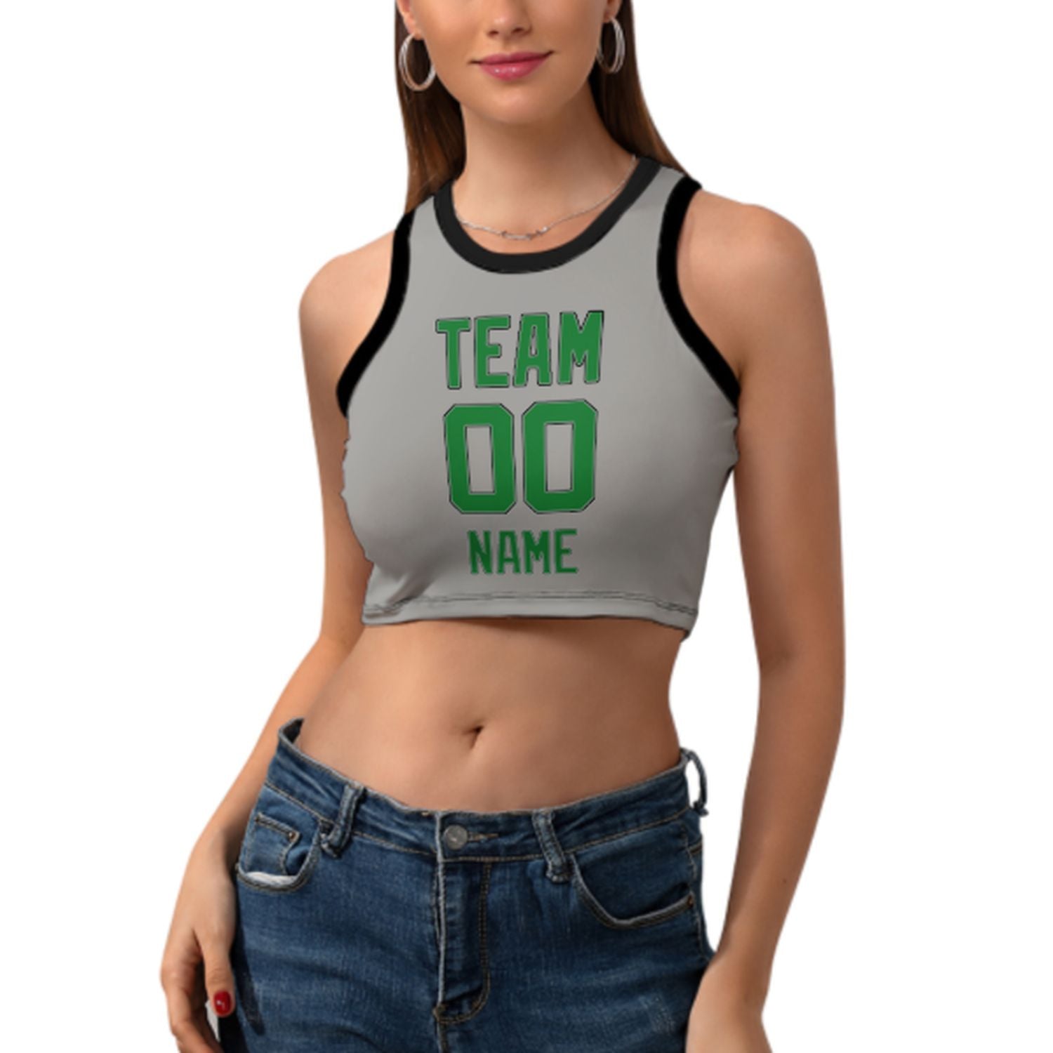 Tailor -made gray emerald green sleeveless tank top