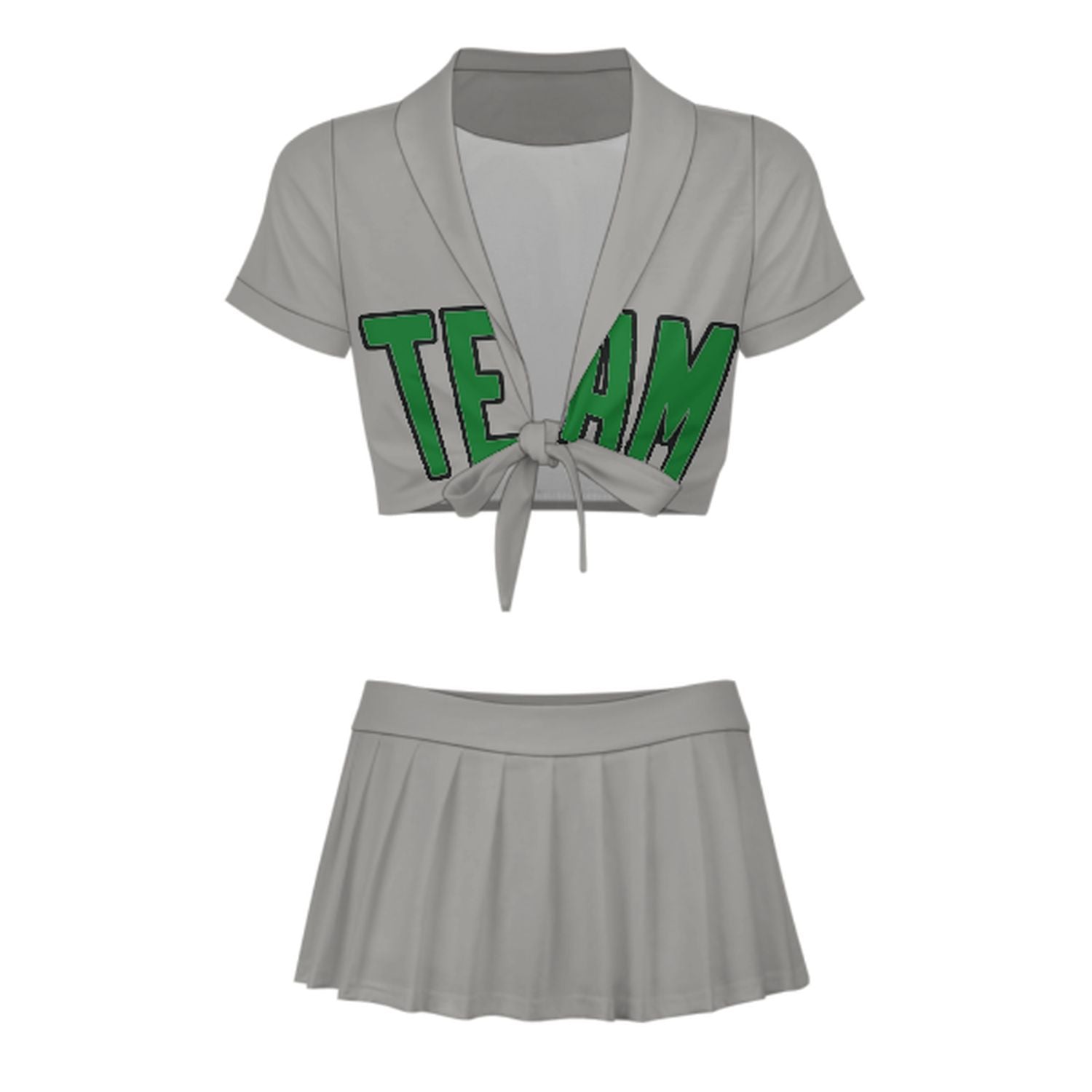 Maßgeschneidertes Grau Smaragdgrün Cheerleader Outfit Set