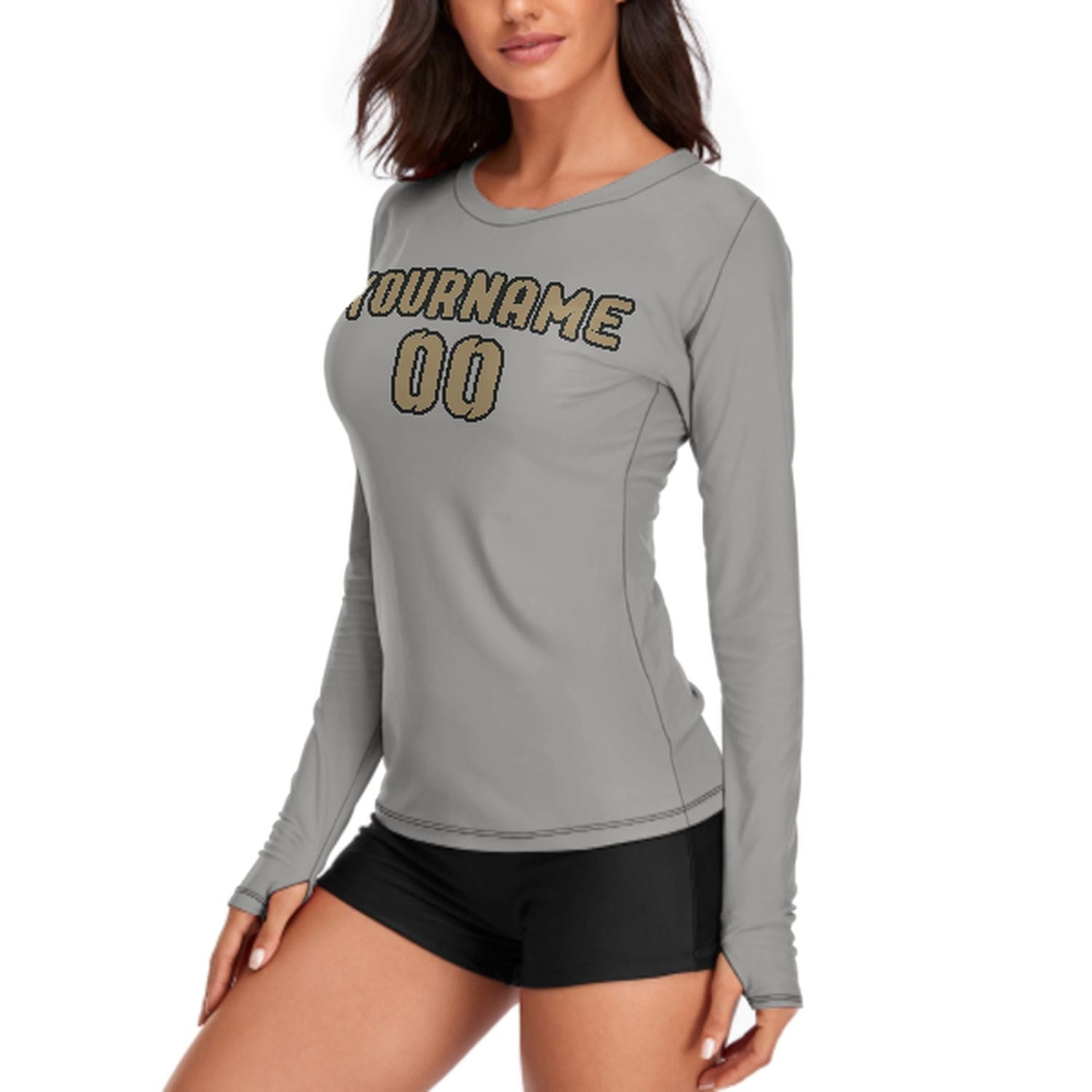 Maßgeschneidertes Grau Hellkhaki Damen Langarmshirt