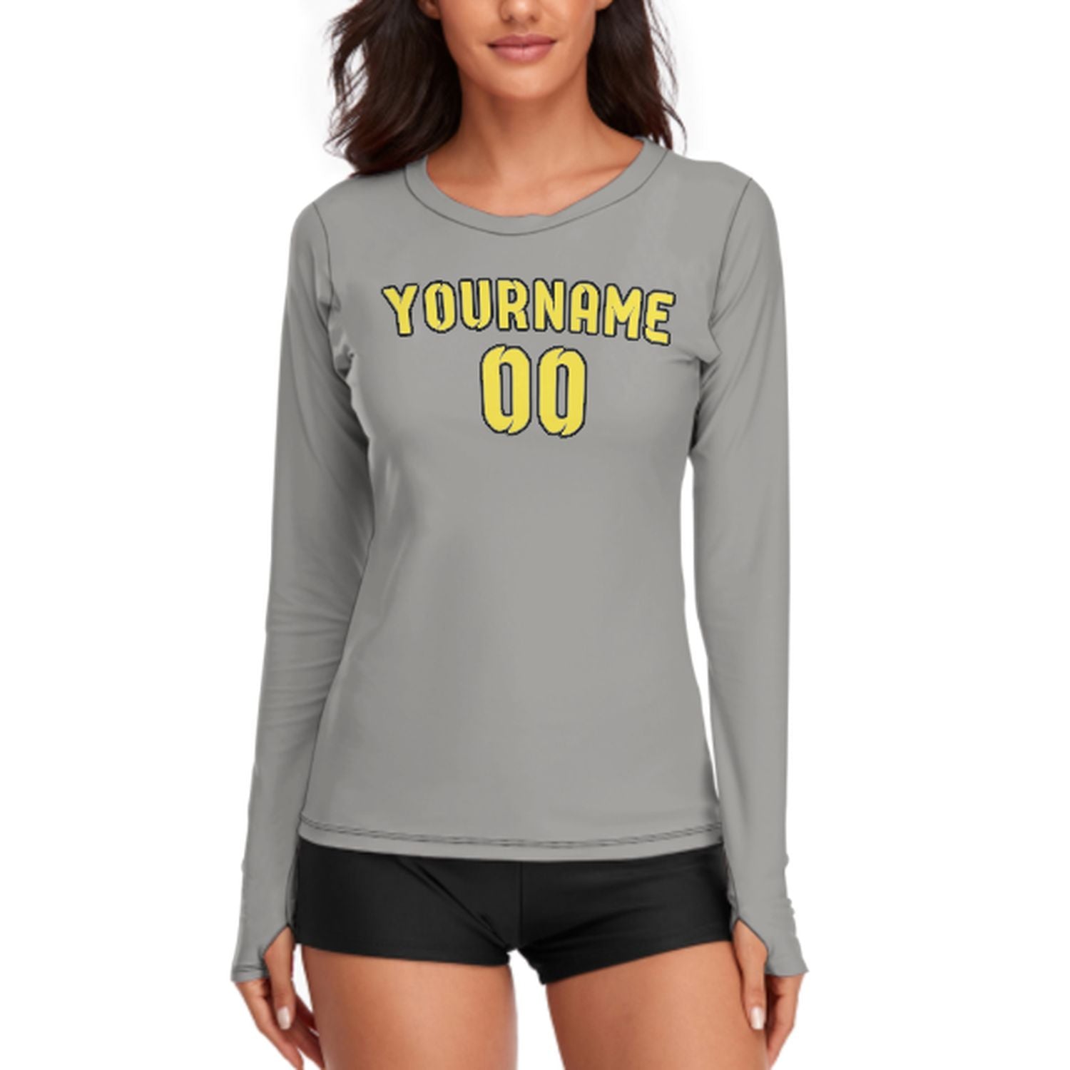 Maßgeschneidertes Grau Blassgelb Damen Langarmshirt