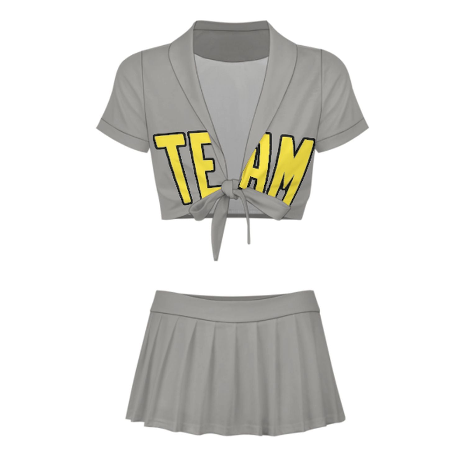 Maßgeschneidertes Grau Blassgelb Cheerleader Outfit Set