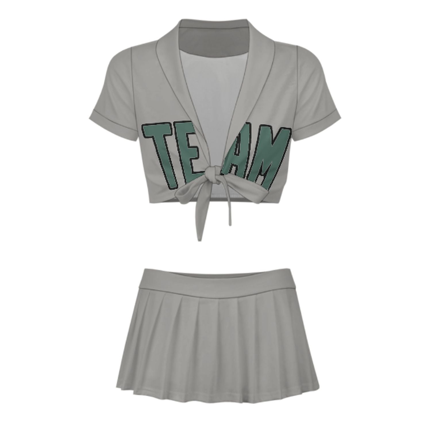 Maßgeschneidertes Grau Blaugrün Cheerleader Outfit Set