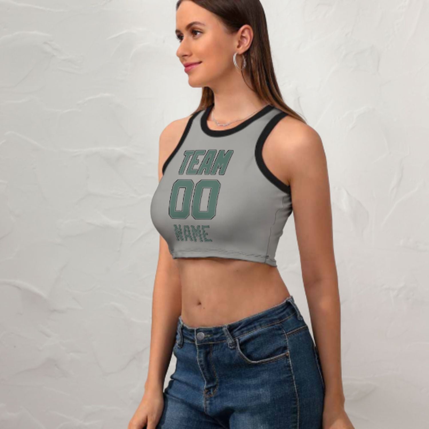 Tailor -made gray blue -green sleeveless tank top