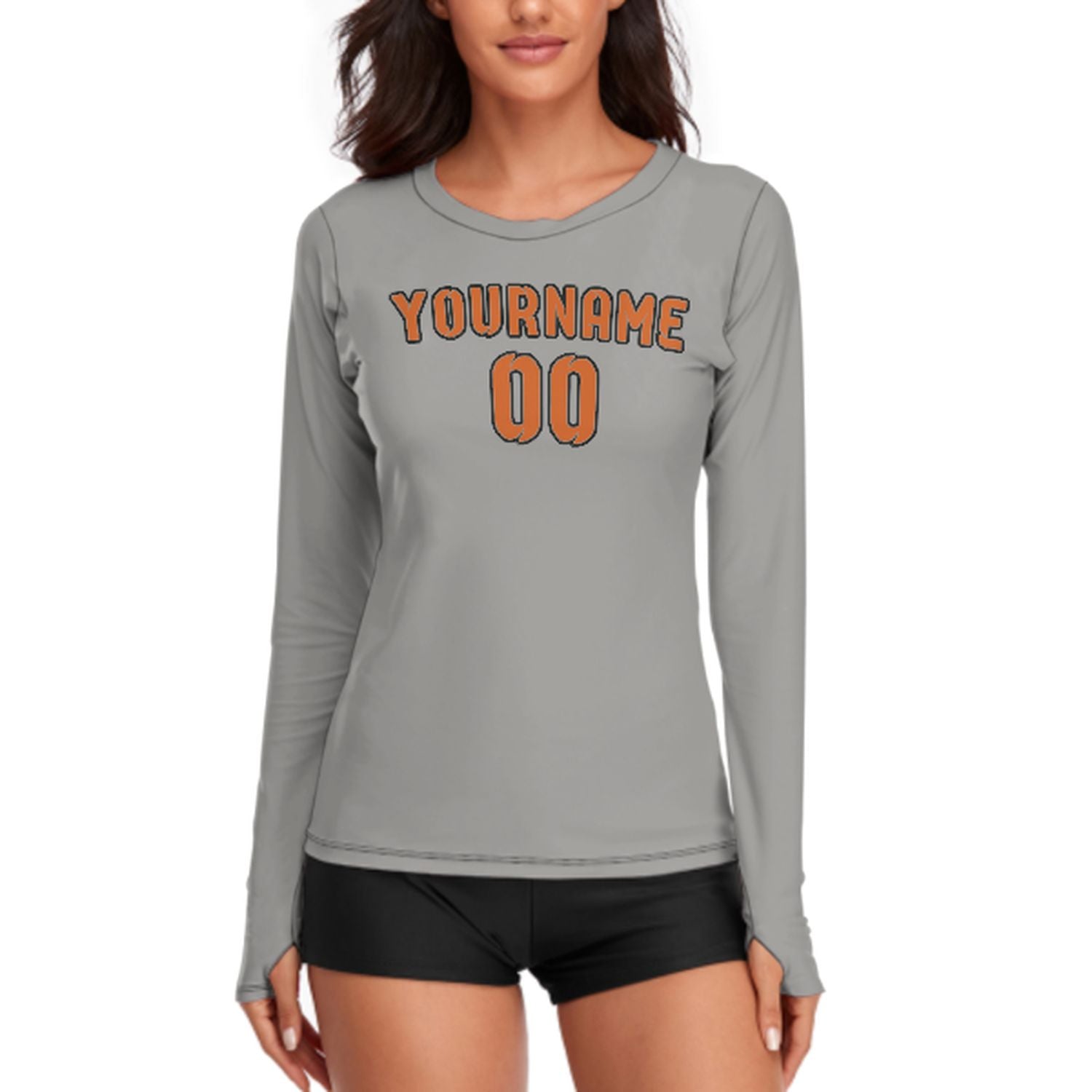 Maßgeschneidertes Grau Orange Damen Langarmshirt