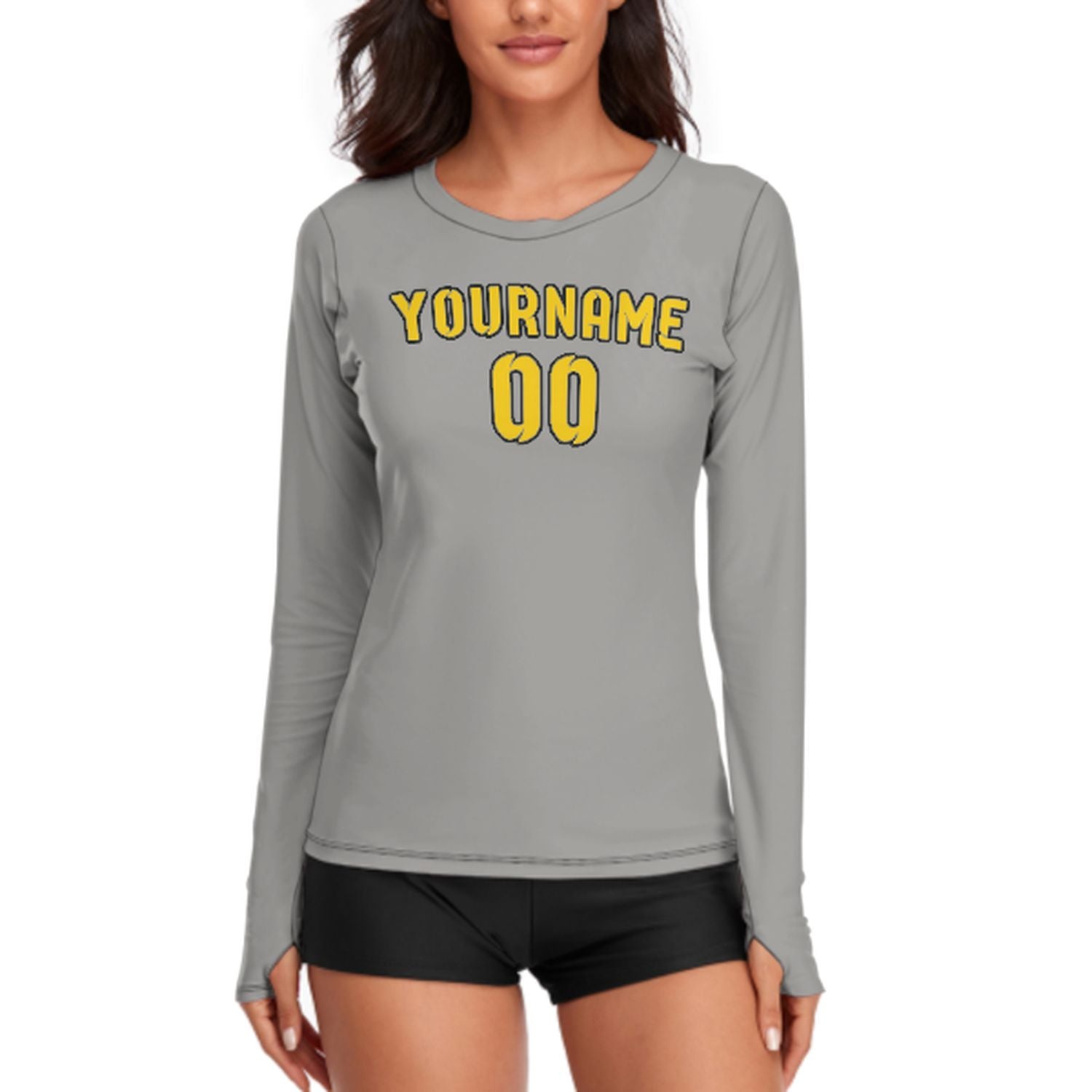 Maßgeschneidertes Grau Gold Damen Langarmshirt