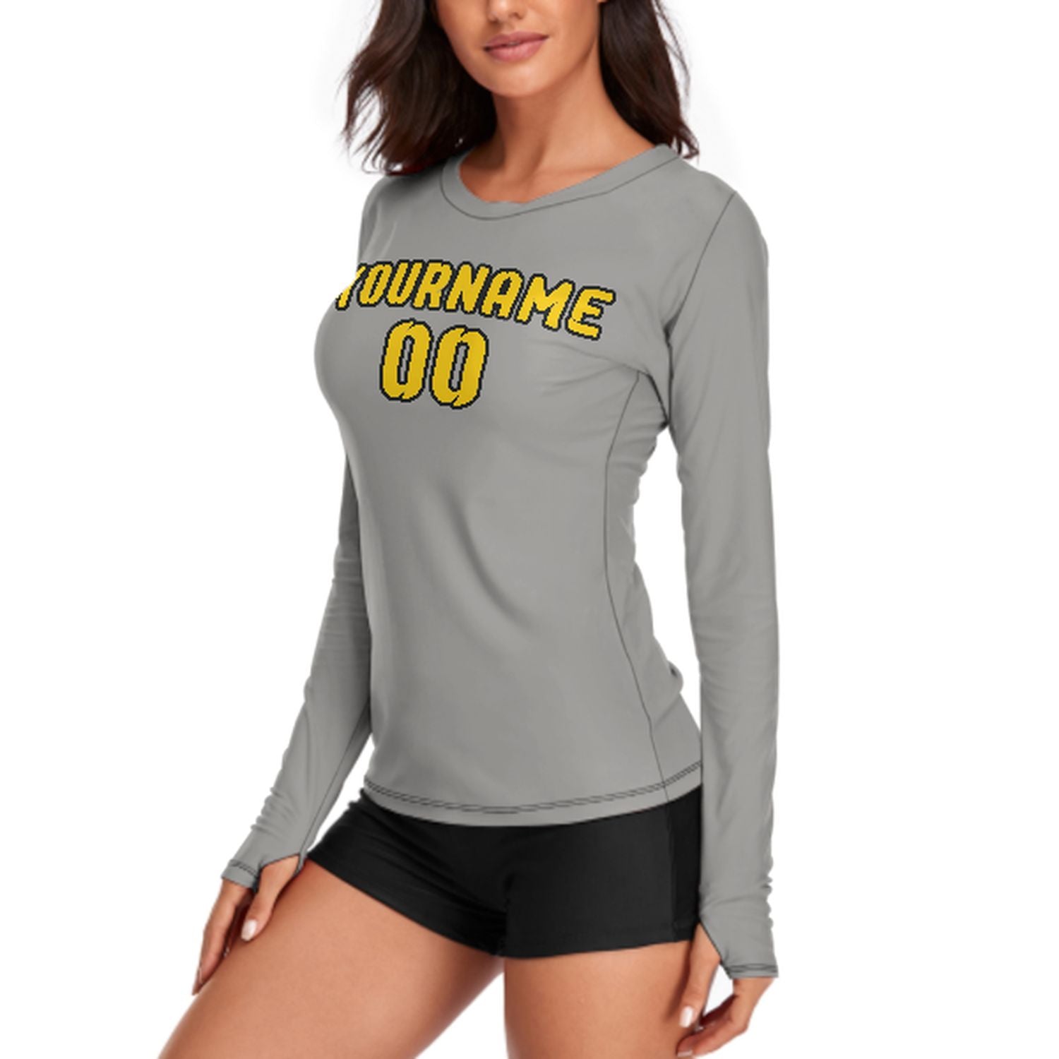 Maßgeschneidertes Grau Gold Damen Langarmshirt