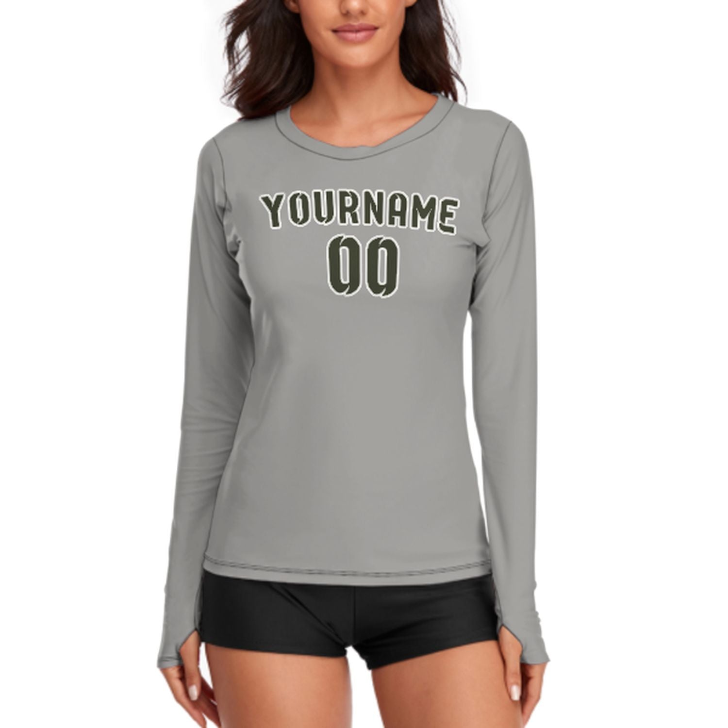Maßgeschneidertes Grau Dunkles Oliv Damen Langarmshirt